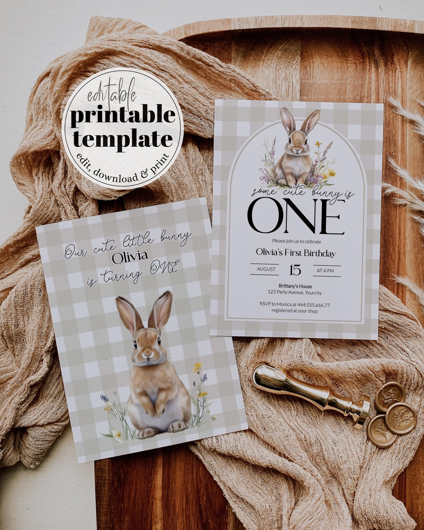 Some Bunny is One Gender Neutral First Birthday Invitation, Cute Rabbit Invite Some Bunny Sweet 1st Birthday Printable Template #068 - TheLovebirdsDesign
