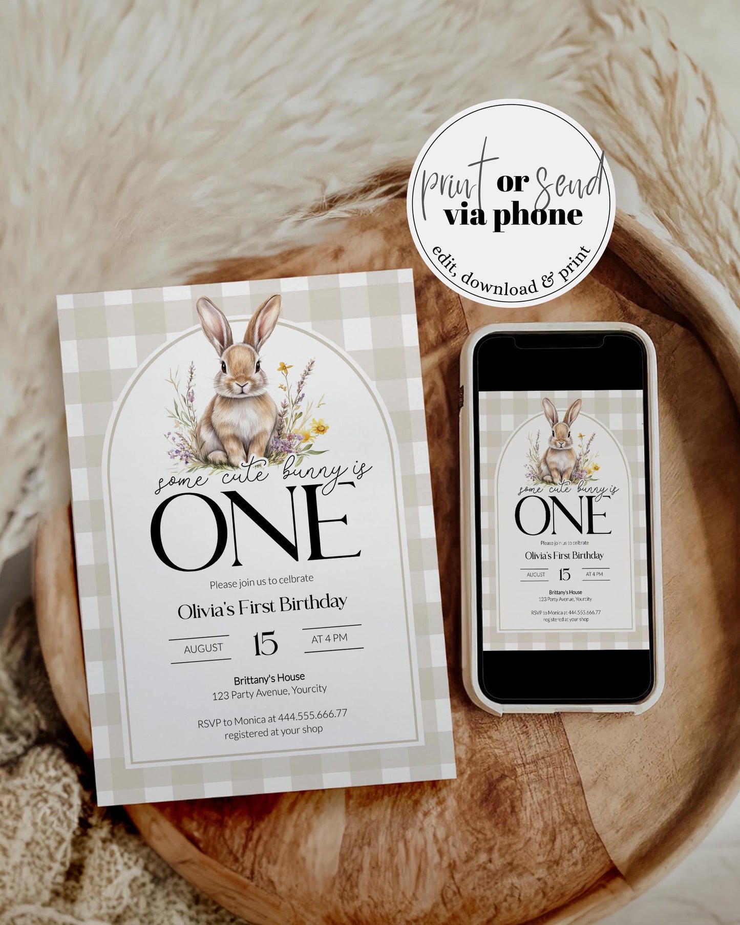Some Bunny is One Gender Neutral First Birthday Invitation, Cute Rabbit Invite Some Bunny Sweet 1st Birthday Printable Template #068 - TheLovebirdsDesign