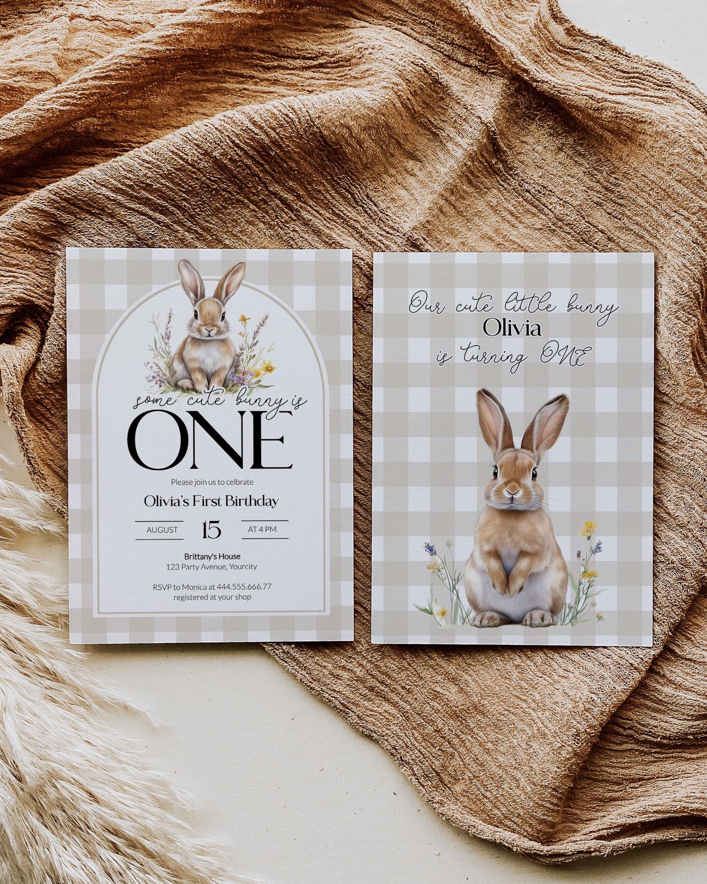 Some Bunny is One Gender Neutral First Birthday Invitation, Cute Rabbit Invite Some Bunny Sweet 1st Birthday Printable Template #068 - TheLovebirdsDesign