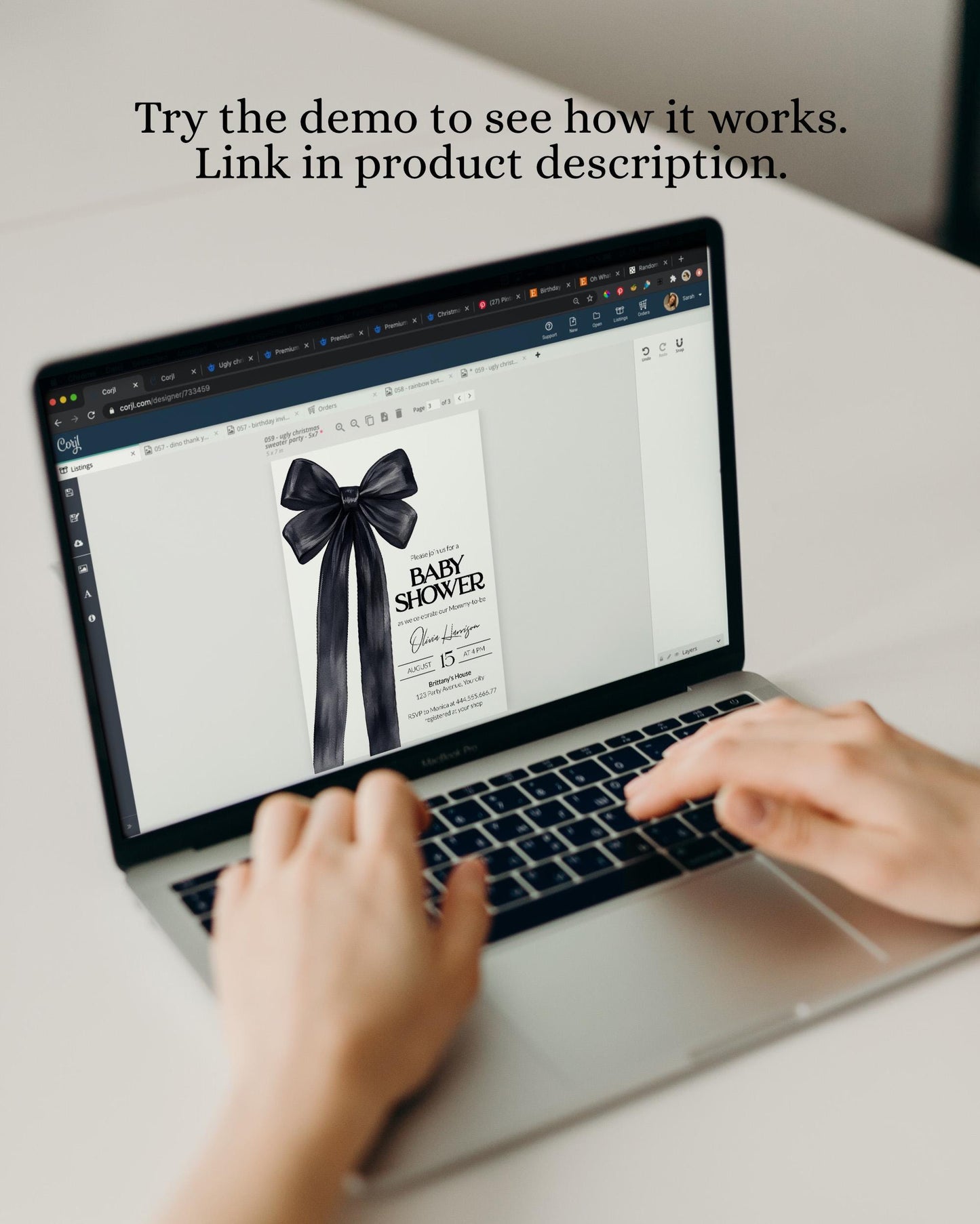 Black Bow Baby Invite, Knot Baby Shower Invitation Gender Neutral Classy Coquette Evite Illustrated Grandmillenial Bow Party Template #072 - TheLovebirdsDesign