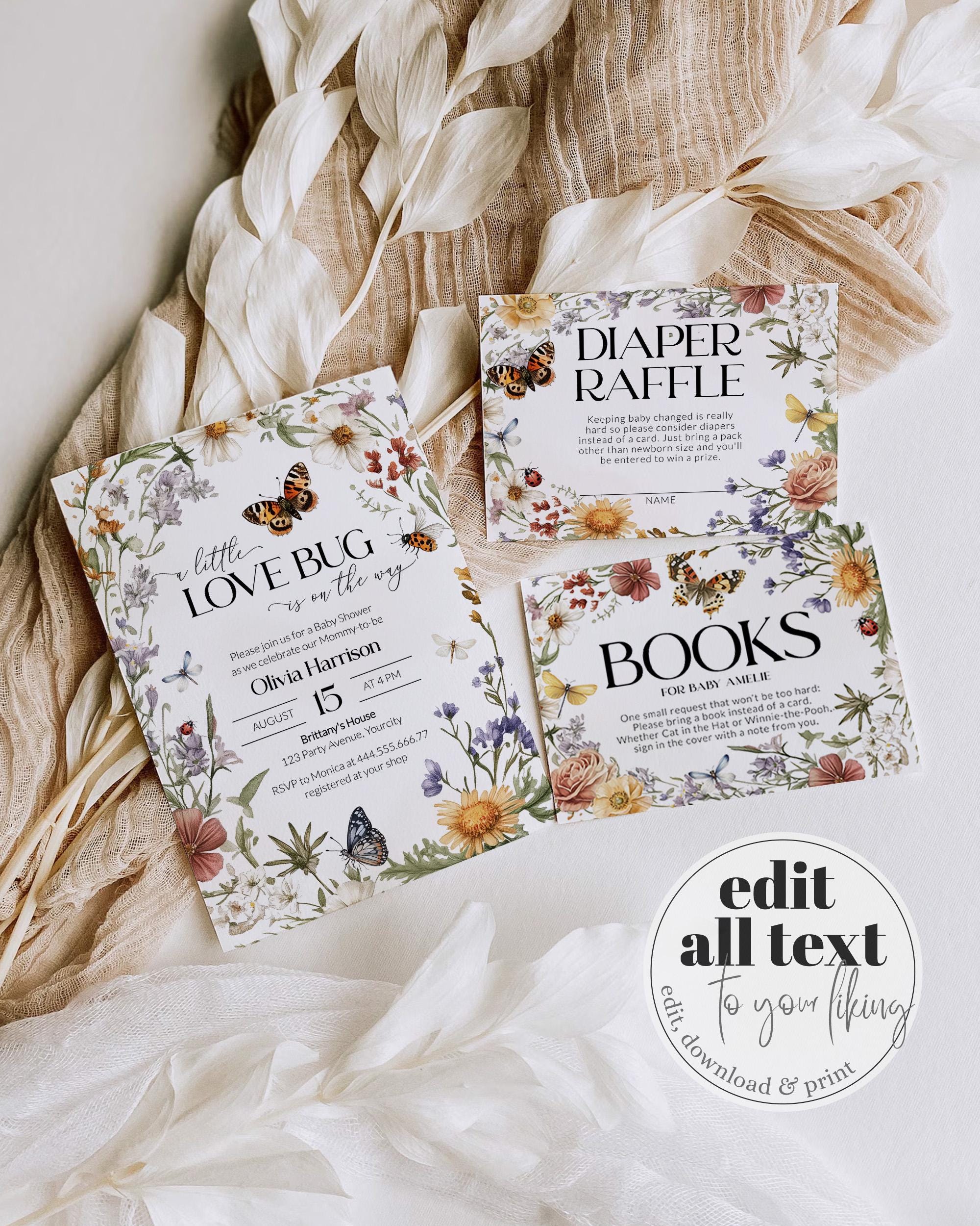 Wildflower Love Bug Baby Shower Invitation Template, A Little Lovebug is on  the Way Printable #072 – marryful, image size:2000x2500