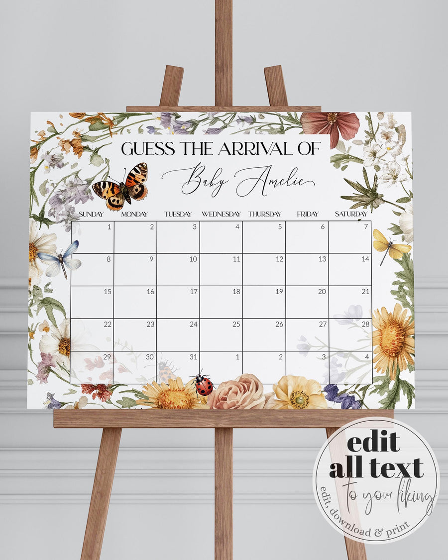Guess the Due Date Sign Template, Love Bug Baby Shower Wildflower Ladybug Theme 100LB-GUDD - marryful.org