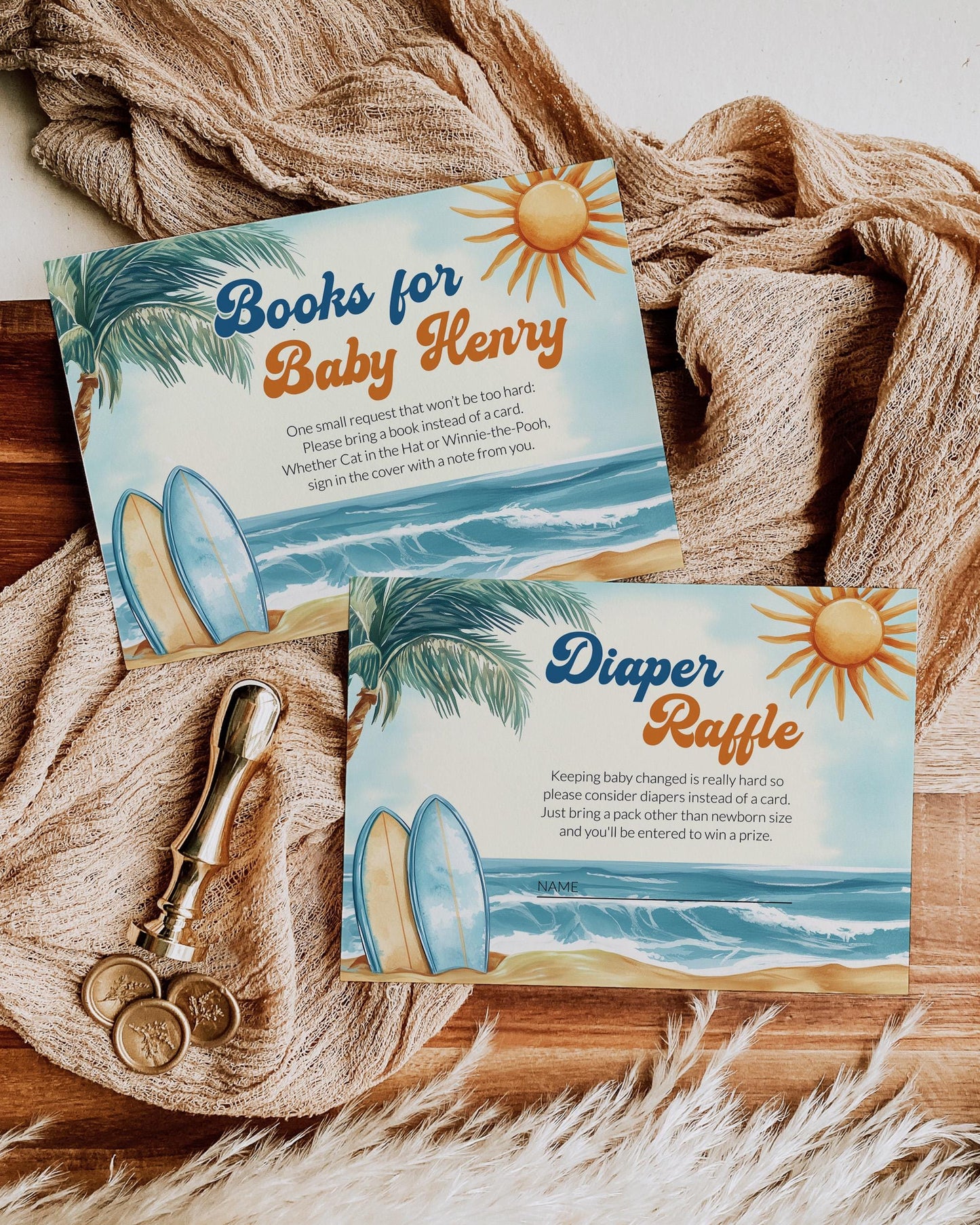 Baby on Board Surfer Baby Shower Invitation Beach Ocean Vintage Summer Baby Shower Invite Retro Pool Party Boys Printable Template #068 - TheLovebirdsDesign