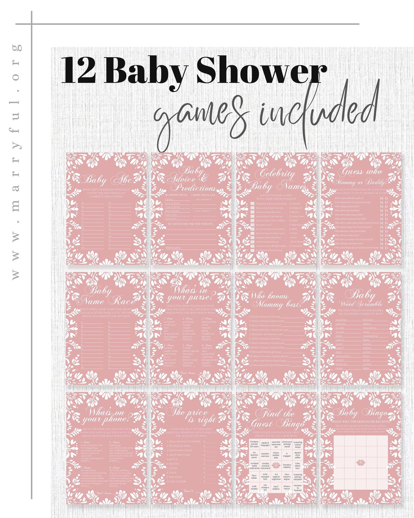 Pink Cielito Lindo Baby Shower Game Bundle, Editable Vintage Mexican Shower Games for Girls Talavera Papel Picado Party Games Template #067 - TheLovebirdsDesign