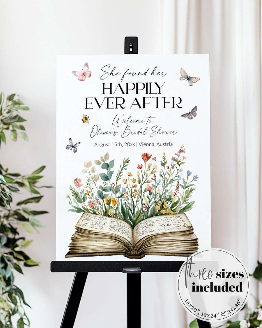 Storybook Bridal Shower Welcome Sign, New Chapter Begins Book Theme Library Decor Template 077ST-WLCM - marryful.org