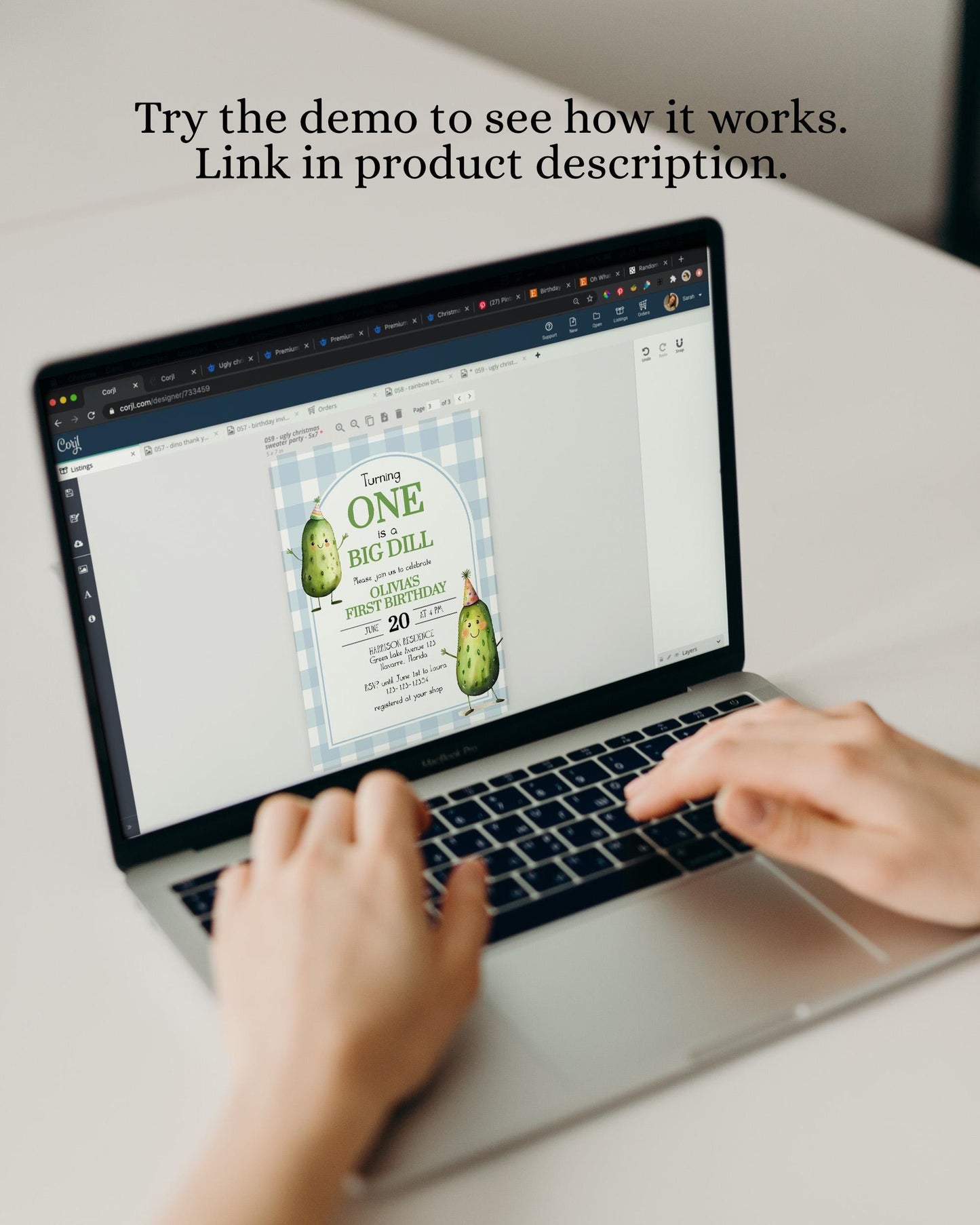 Big Dill Pickle themed Birthday Invitation Suite for One Year old Boy or Girl, Editable Birthday Party Invite Pickle Printable Template #068 - TheLovebirdsDesign