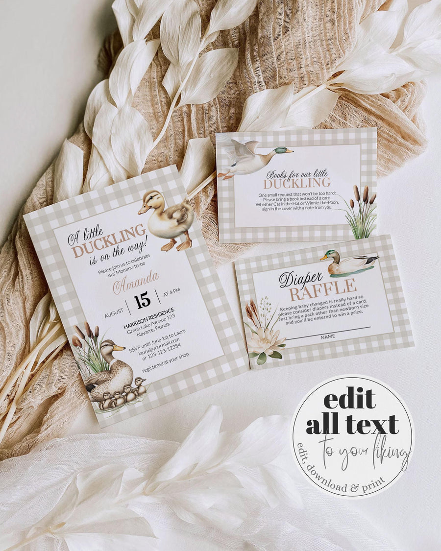 Lucky Duck Baby Shower Invitation Template, Gender Neutral Mallard Duck Sprinkle 006LD-BSINV - marryful.org