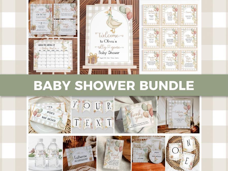Silly Goose Baby Shower Bundle Template, Gender Neutral Goose or Duck Theme Decor 004SG-BSBUNDLE - marryful.org
