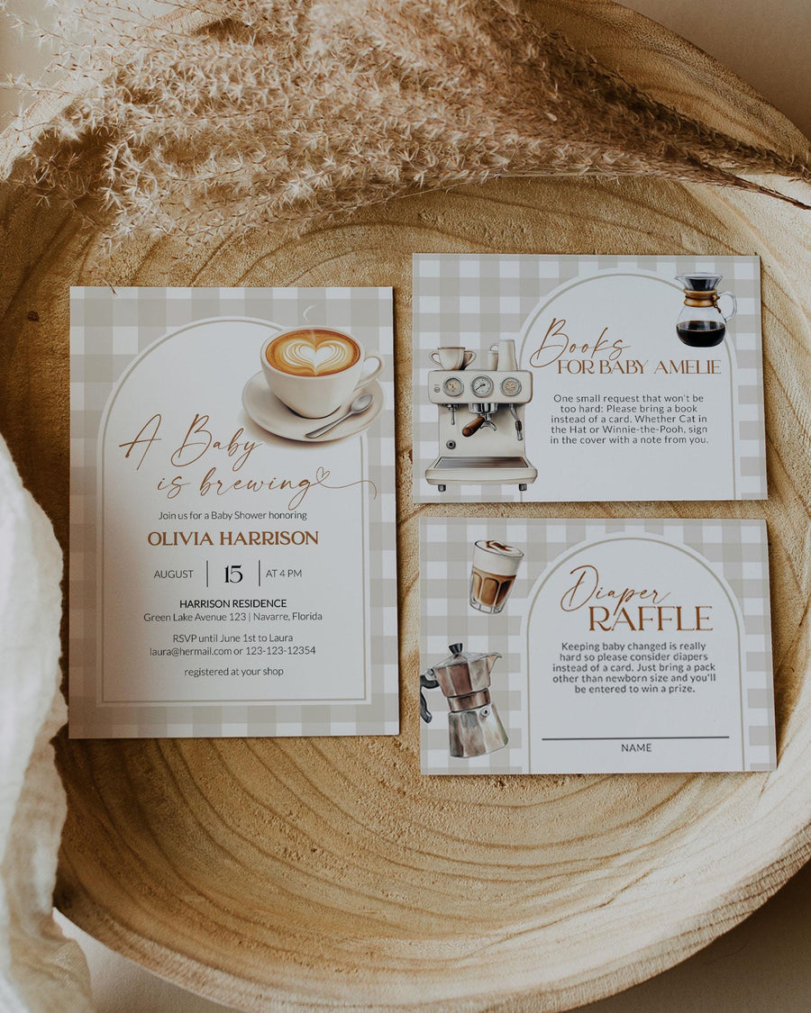 Coffee Bean Baby Is Brewing Baby Shower Invitation, Gender Neutral Café Bebe Template 088CO-BSINV - marryful.org