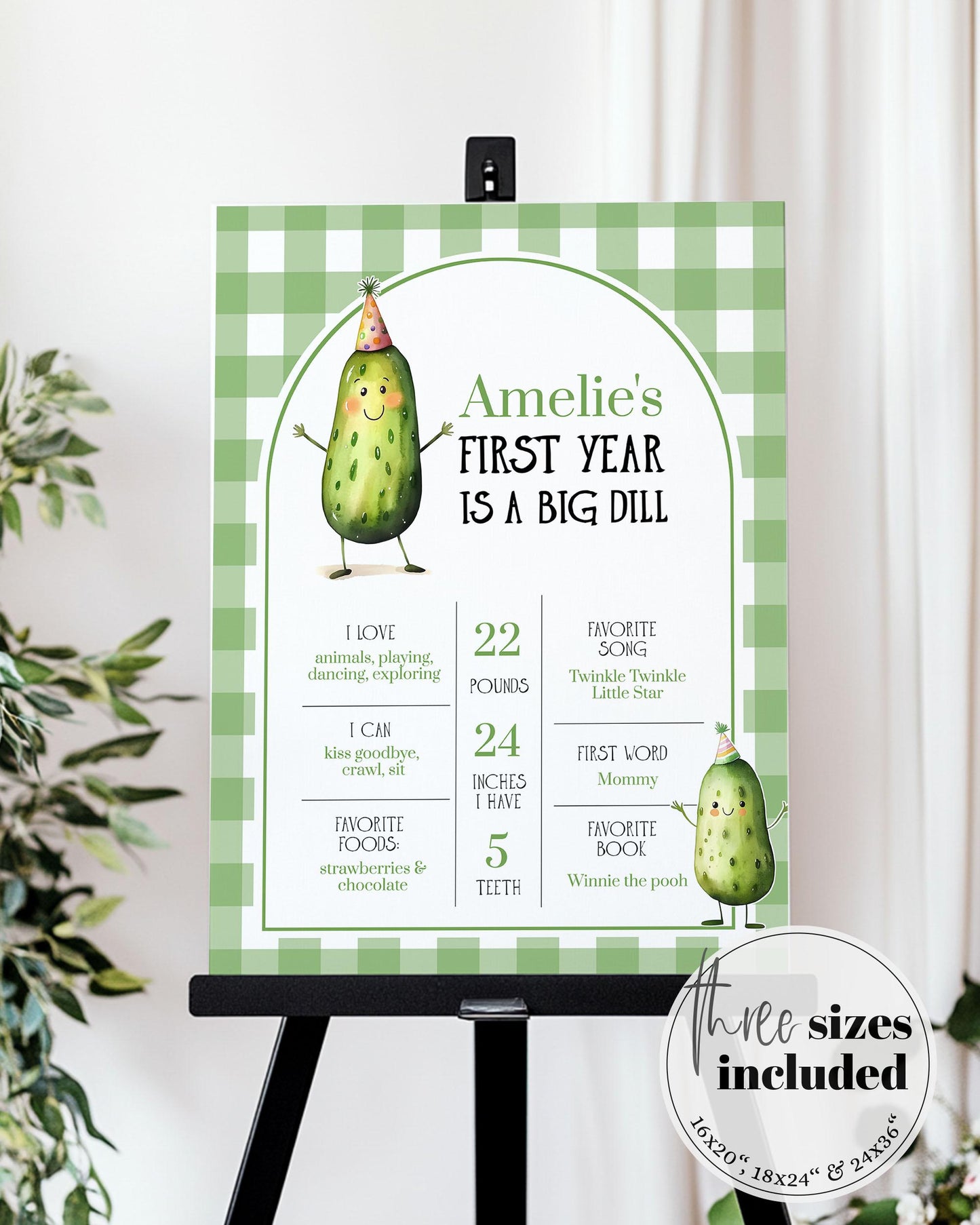 Big Dill Pickle themed Milestone Sign for Pickled First Birthday Boy or Girl, Gender Neutral 1st Birthday Decorations Party Template #068 - TheLovebirdsDesign