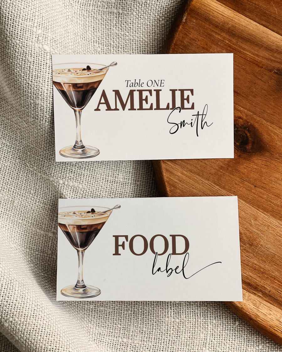 Espresso Martini Place Cards, Editable Coffee Martini Food Labels, Love Is Brewing Template 090ESP-PLCA - marryful.org