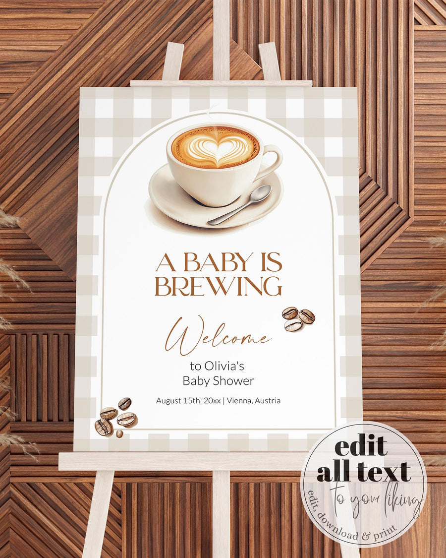 Coffee Bean Baby Shower Welcome Sign, A Baby Is Brewing Café Bebe Party 088CO-WLCM - marryful.org