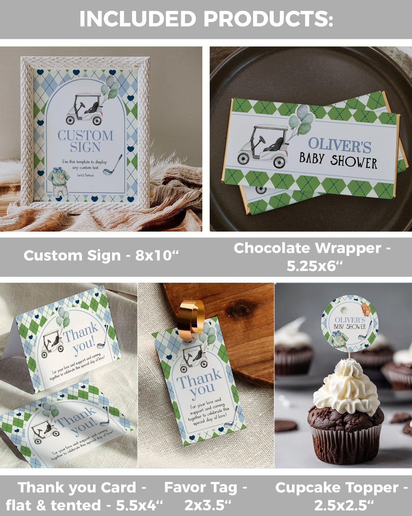 Boy Golf Baby Shower Invitation Bundle, Golfing Baby Shower Invite Template, Par-Tee Hole in one Golf theme Coquette Printable Template #068 - TheLovebirdsDesign