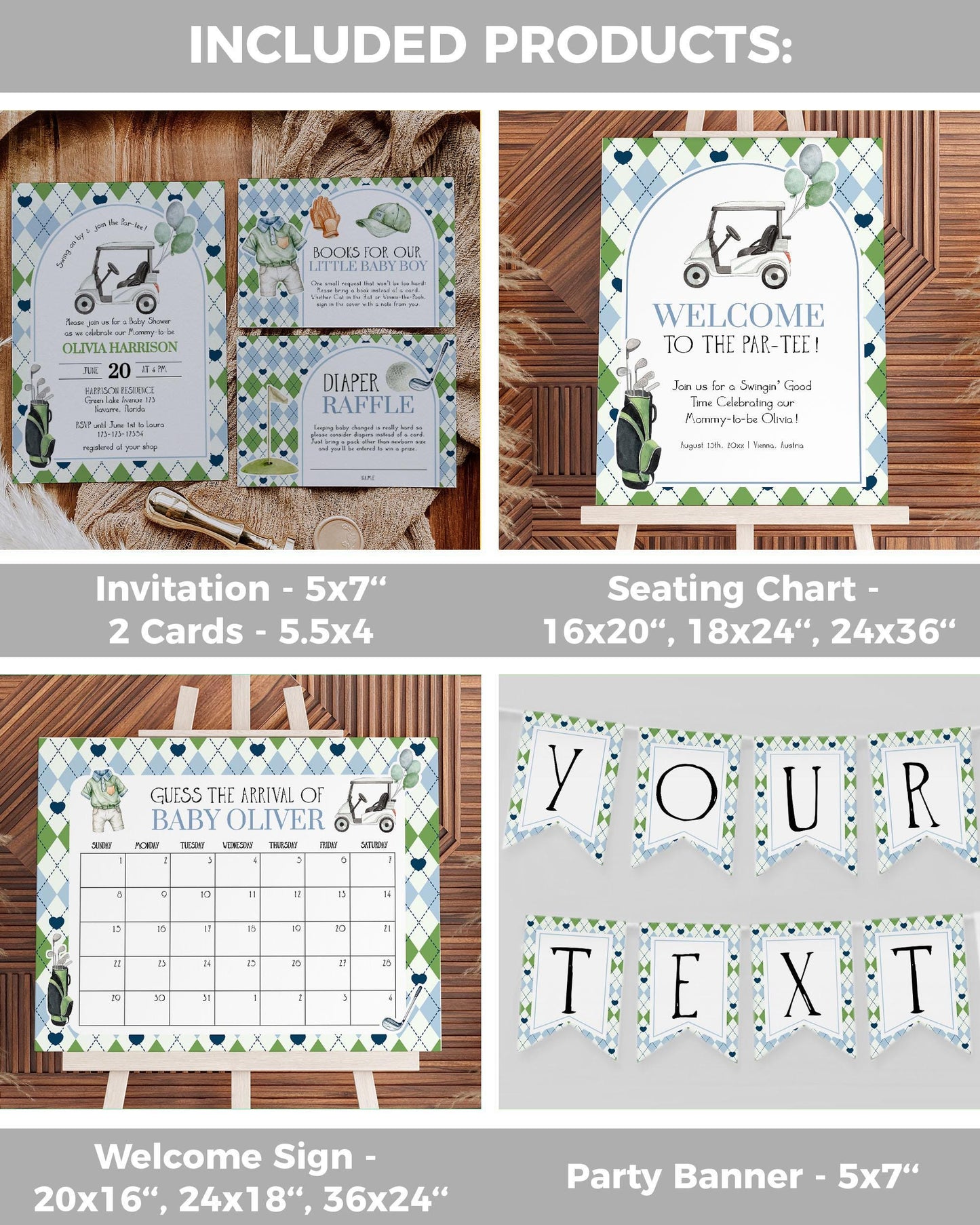 Boy Golf Baby Shower Invitation Bundle, Golfing Baby Shower Invite Template, Par-Tee Hole in one Golf theme Coquette Printable Template #068 - TheLovebirdsDesign
