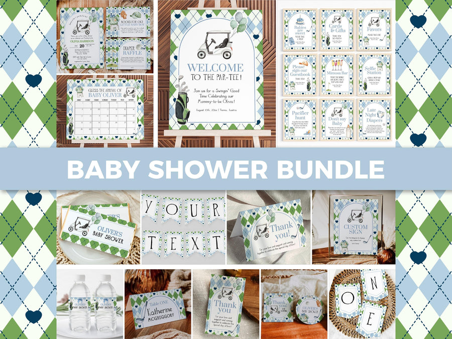 Golf Baby Shower Bundle Template, Golf Party Invitation and Decor Set 087GO-BSBUNDLE - marryful.org