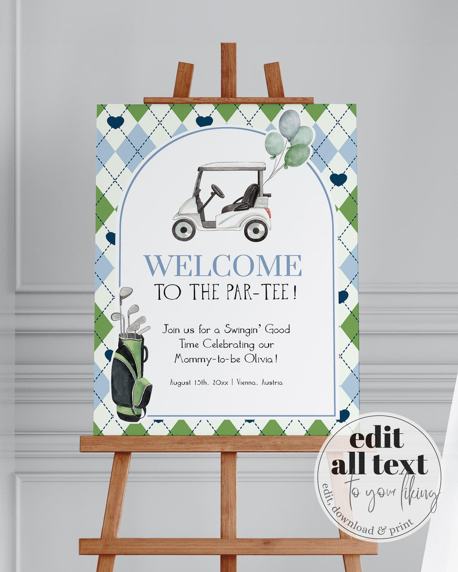 Golf Baby Shower Welcome Sign Template, Golf themed Party Decor Printable Poster 087GO-WLCM - marryful.org