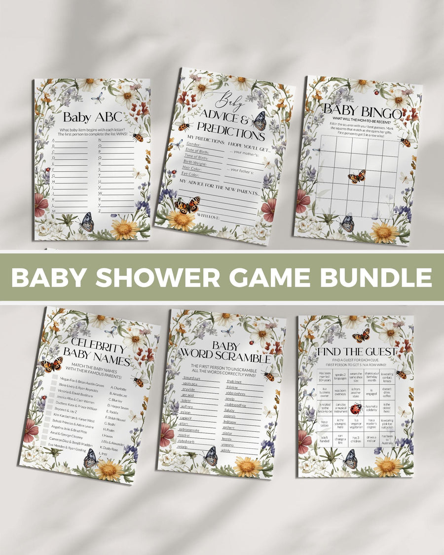 Love Bug Baby Shower Games Template Bundle, Wildflower Butterfly A Little Ladybug Theme 100LB-BSGAMEB - marryful.org