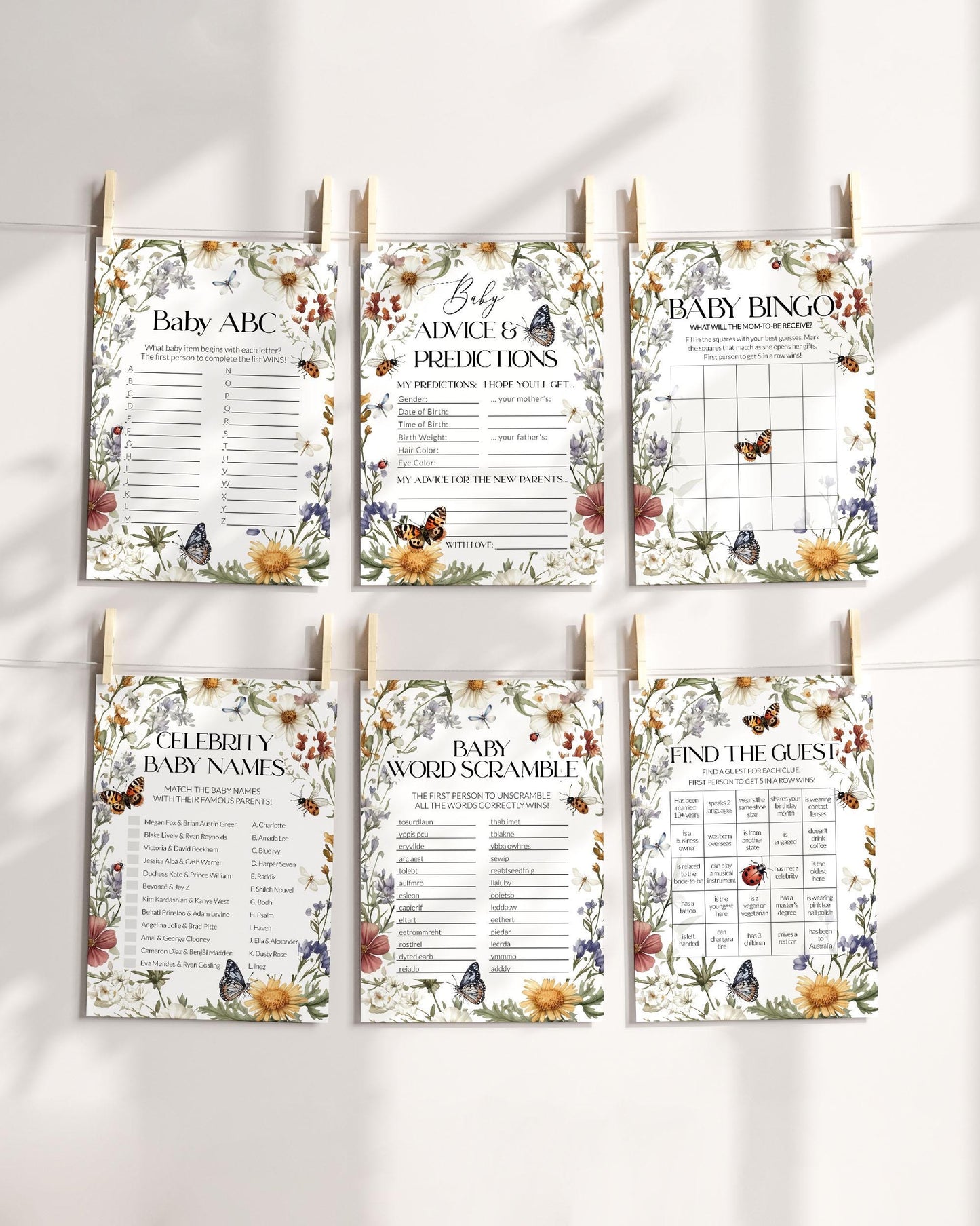 Wildflower Love bug Baby Shower Game Bundle, A little Lovebug is on the way Party Games, Neutral Butterfly Shower Printable Template #072 - TheLovebirdsDesign