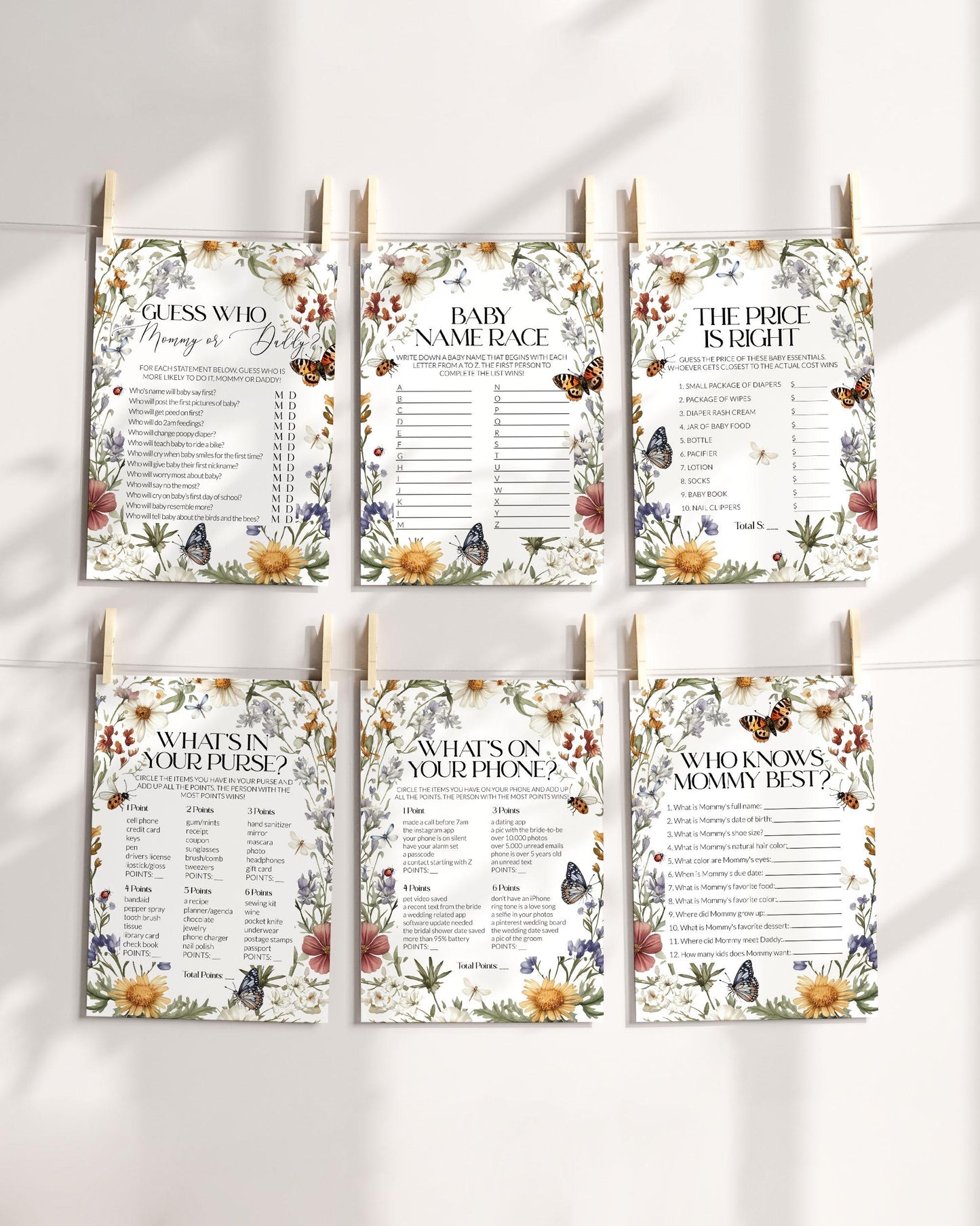 Wildflower Love bug Baby Shower Game Bundle, A little Lovebug is on the way Party Games, Neutral Butterfly Shower Printable Template #072 - TheLovebirdsDesign