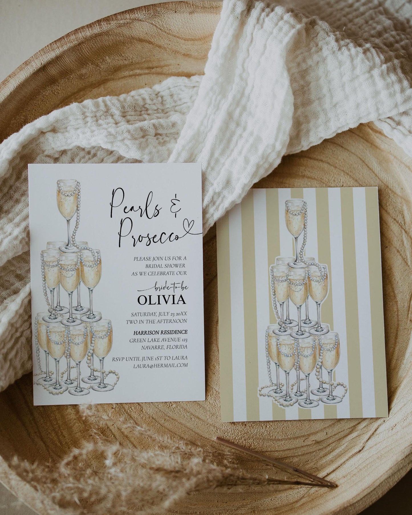Pearls and Prosecco Bridal Shower Invitation, Champagne Tower and Pearls Party Invite Template for Bridal Brunch or Adult Woman Birthday#070 - TheLovebirdsDesign
