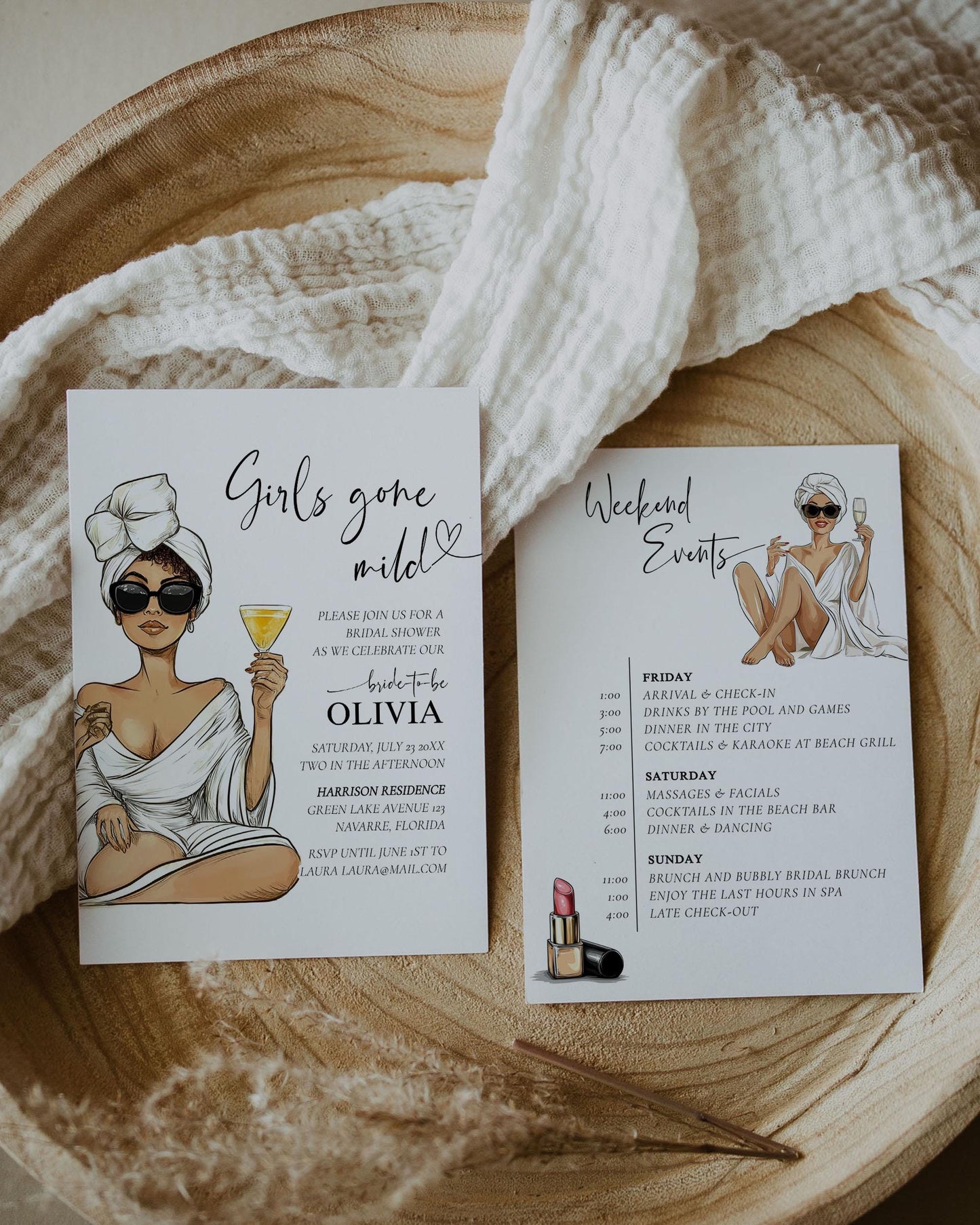 Girls gone mild Pajamas Bachelorette Itinerary, Mild Hen Do Girls Spa Weekend Bridal Shower Invitation Template, PJs Slumber Hens Party #072 - TheLovebirdsDesign