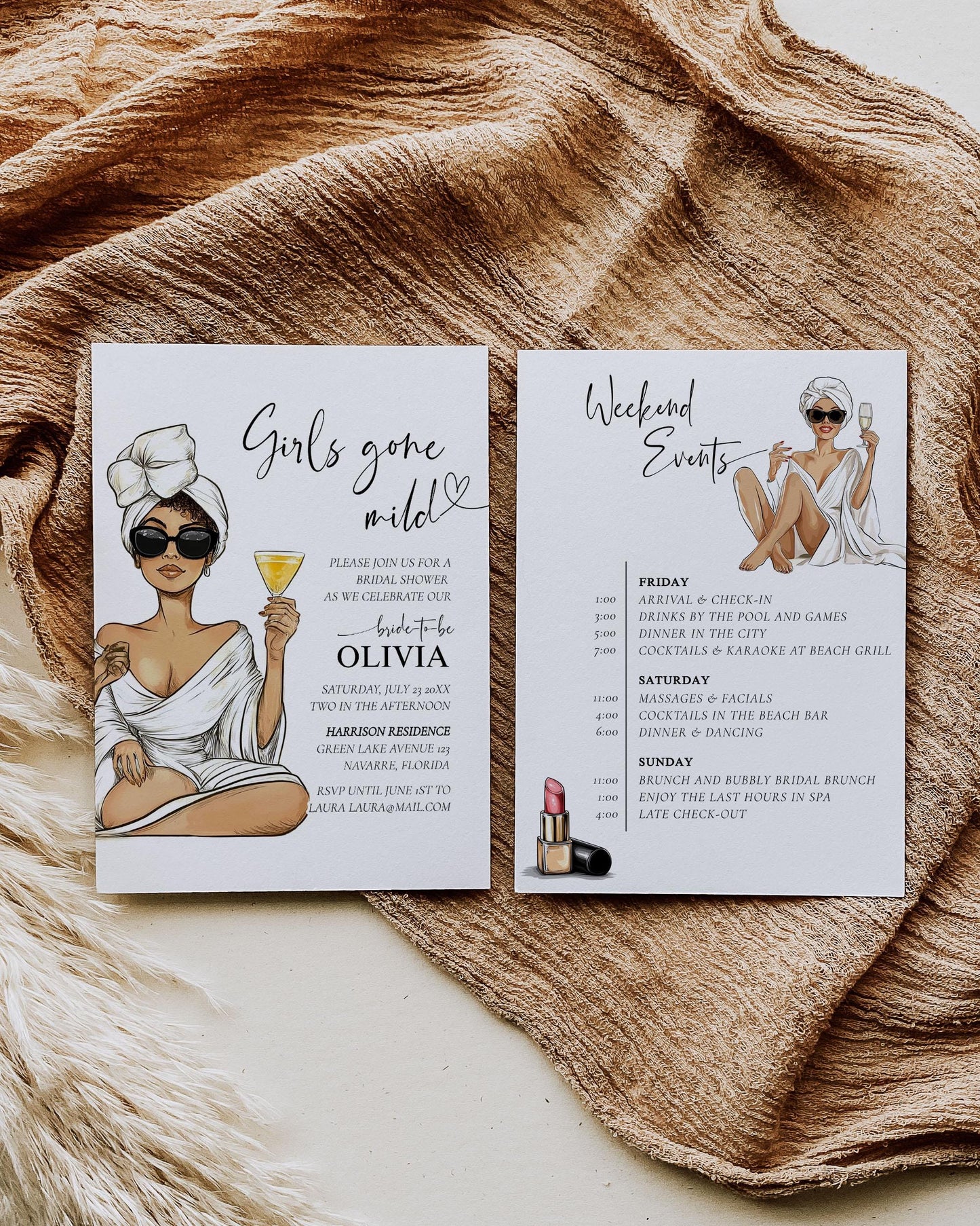 Girls gone mild Pajamas Bachelorette Itinerary, Mild Hen Do Girls Spa Weekend Bridal Shower Invitation Template, PJs Slumber Hens Party #072 - TheLovebirdsDesign