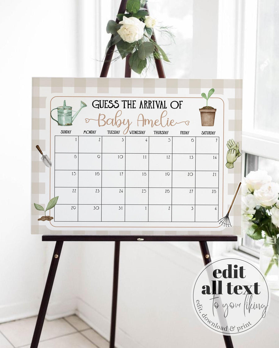 Little Sprout Baby Shower Guess Due Date Sign, Arrival Game Template 003LS2-GUDD - marryful.org