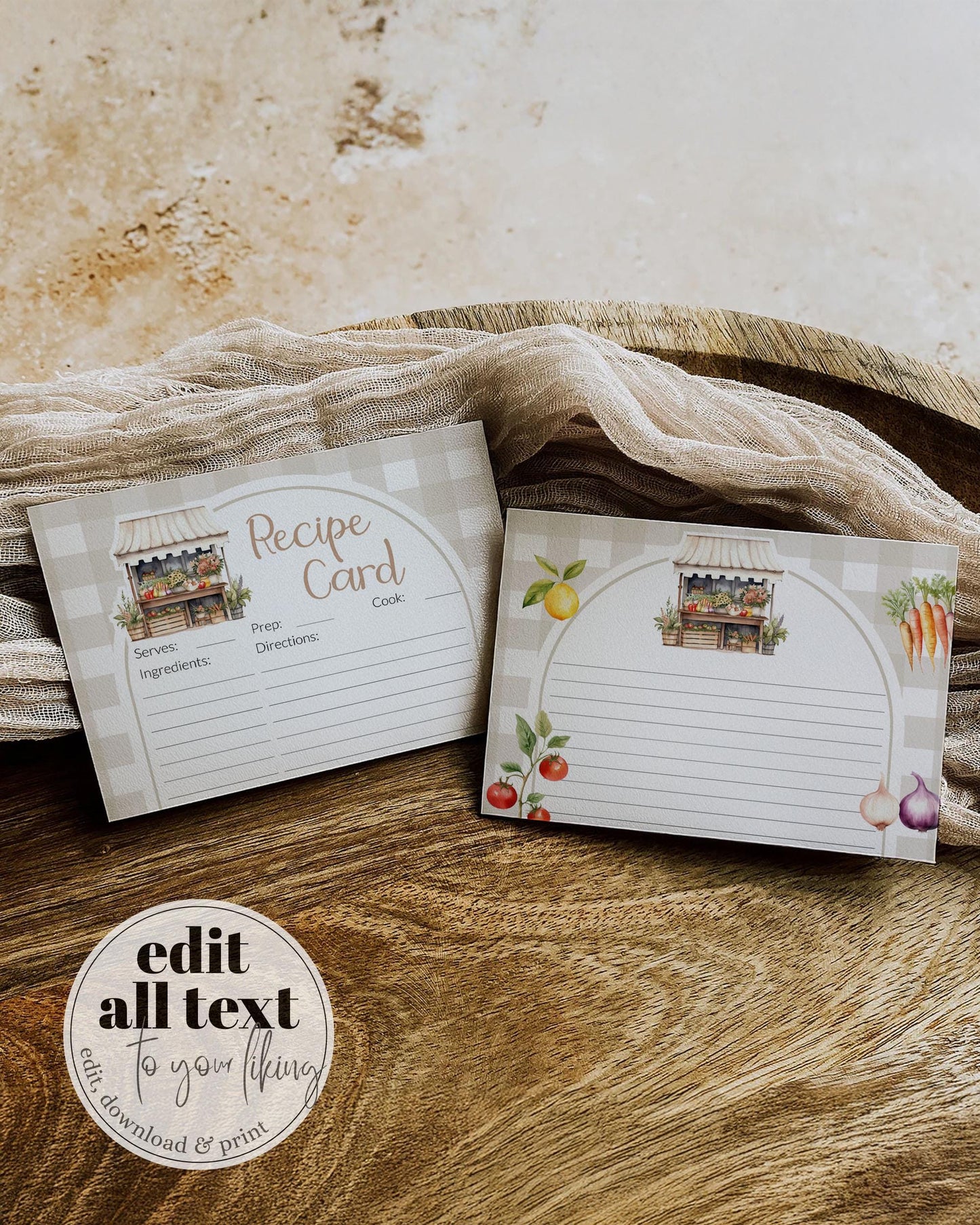 Off the Market Recipe Card, Locally Grown Recipe Card for Farmers Market Stand Shower, Veggie Printable Homegrown for Cottagecore Party #068 - TheLovebirdsDesign