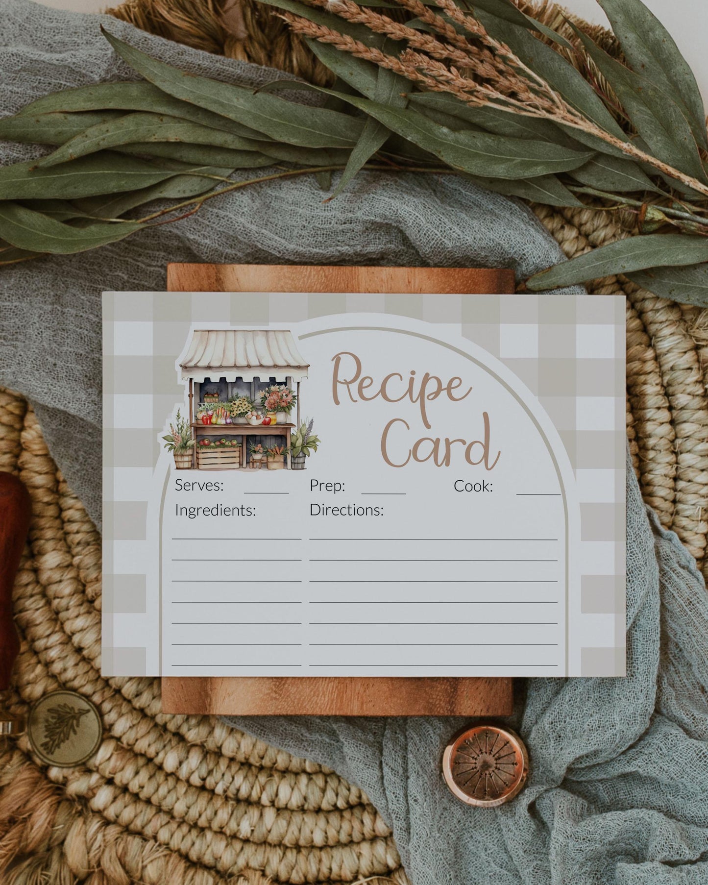 Off the Market Recipe Card, Locally Grown Recipe Card for Farmers Market Stand Shower, Veggie Printable Homegrown for Cottagecore Party #068 - TheLovebirdsDesign