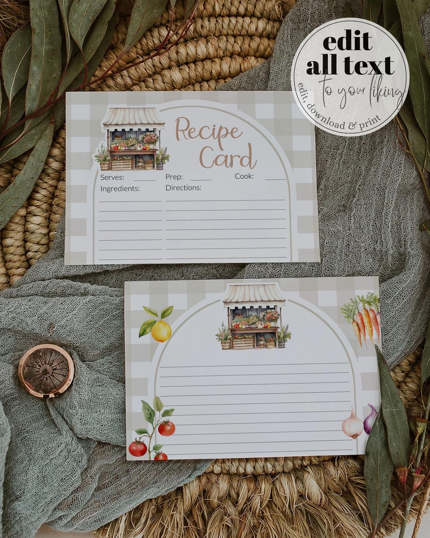 Off the Market Recipe Card, Locally Grown Recipe Card for Farmers Market Stand Shower, Veggie Printable Homegrown for Cottagecore Party #068 - TheLovebirdsDesign