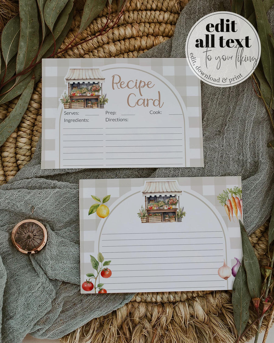 Farmers Market Recipe Card Template, Cottagecore Bridal Shower, Digital Download 003FM-RECA - marryful.org