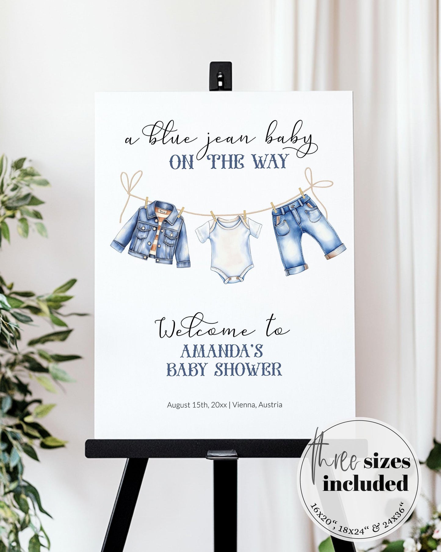 Blue Jean Baby Shower Invitation for Boys, Denim Diamond Blue Jeans Baby on the Way, Boy Denim Shower Theme Baby Shower Invite Template #072 - TheLovebirdsDesign