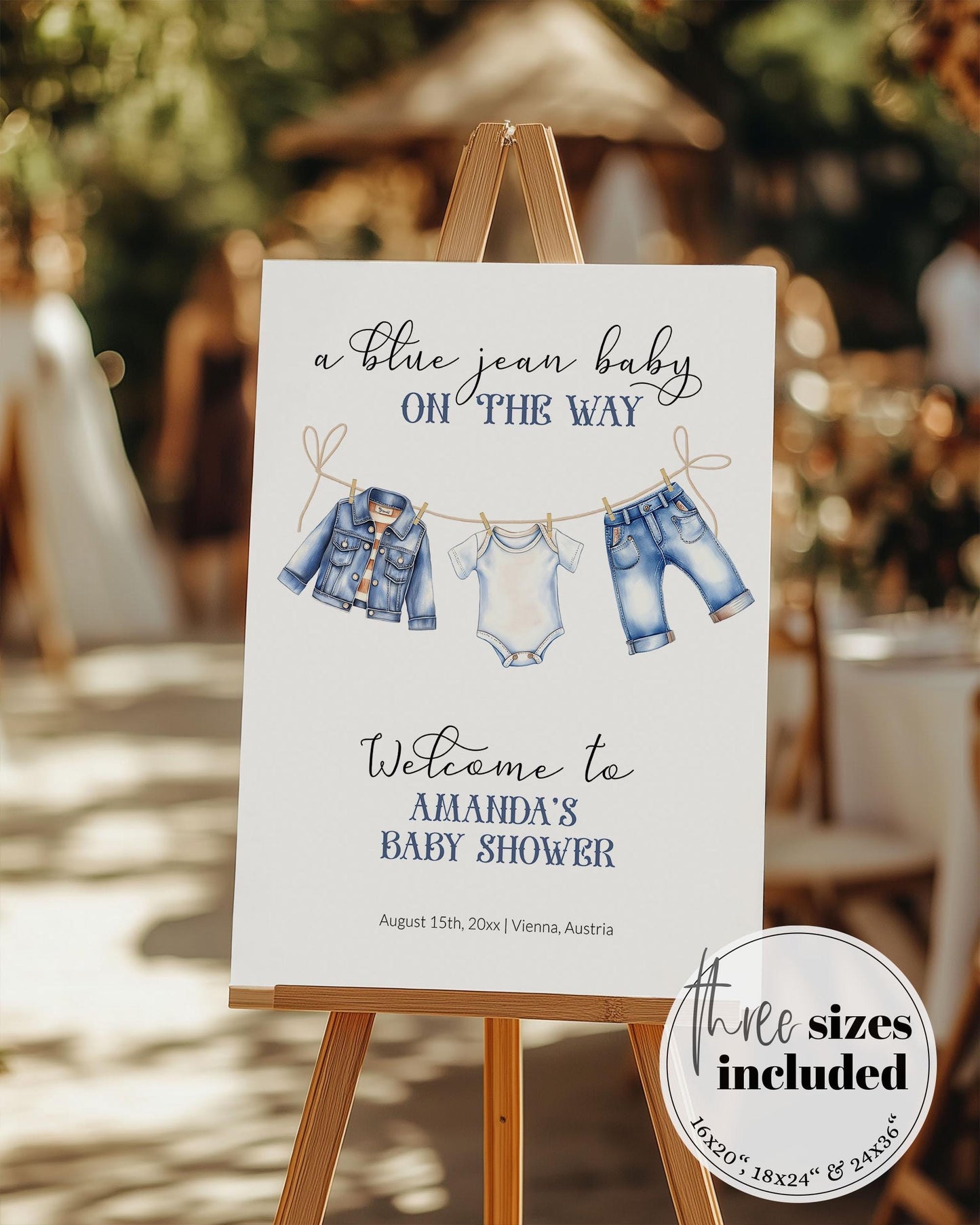 Blue Jean Baby Shower Invitation for Boys, Denim Diamond Blue Jeans Baby on the Way, Boy Denim Shower Theme Baby Shower Invite Template #072 - TheLovebirdsDesign