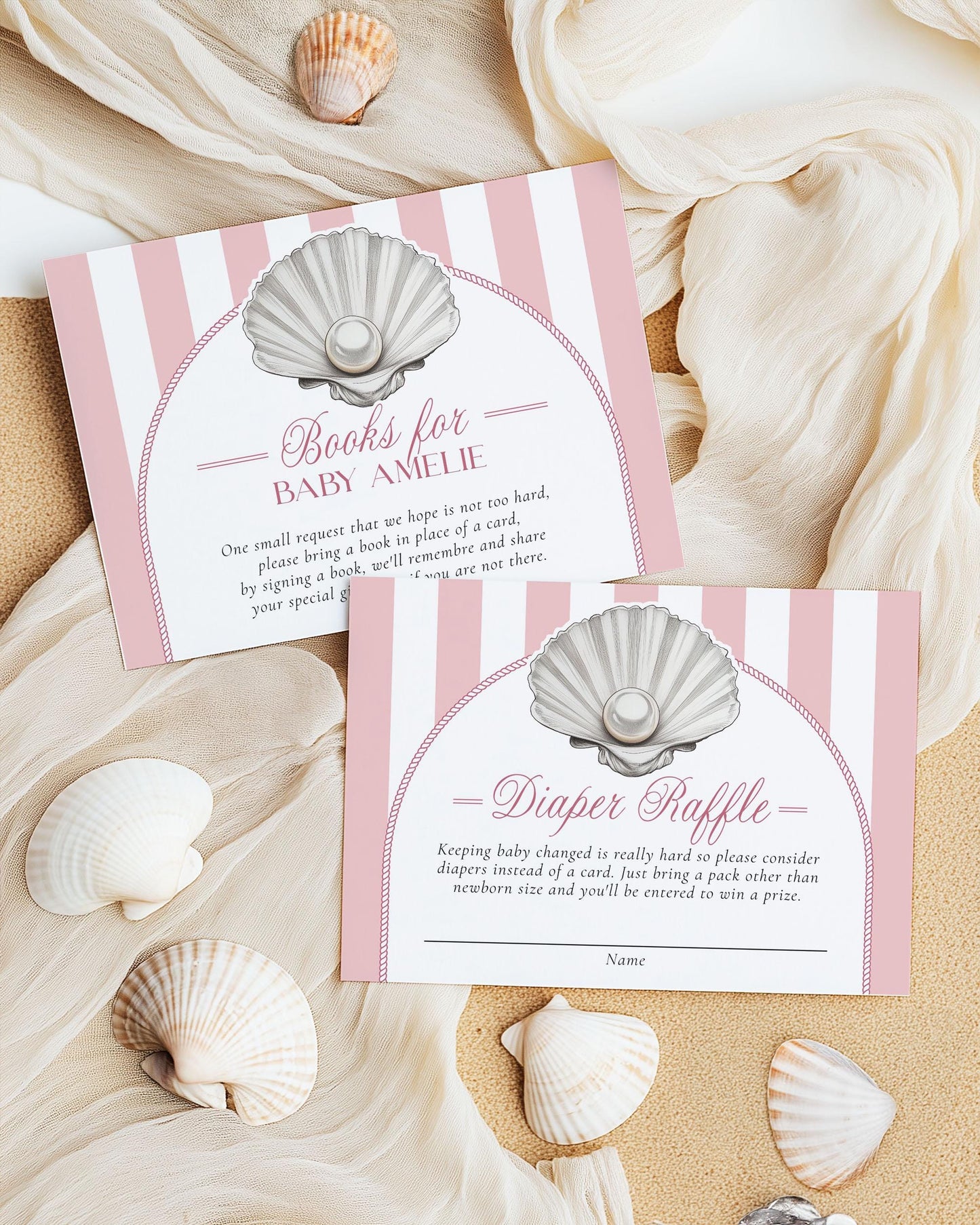 Little Pearl on the Way Baby Shower Invitation Template, Under the Sea Baby Shower Invite Suite, Pink Ocean Baby Shower Template Girl #072 - TheLovebirdsDesign