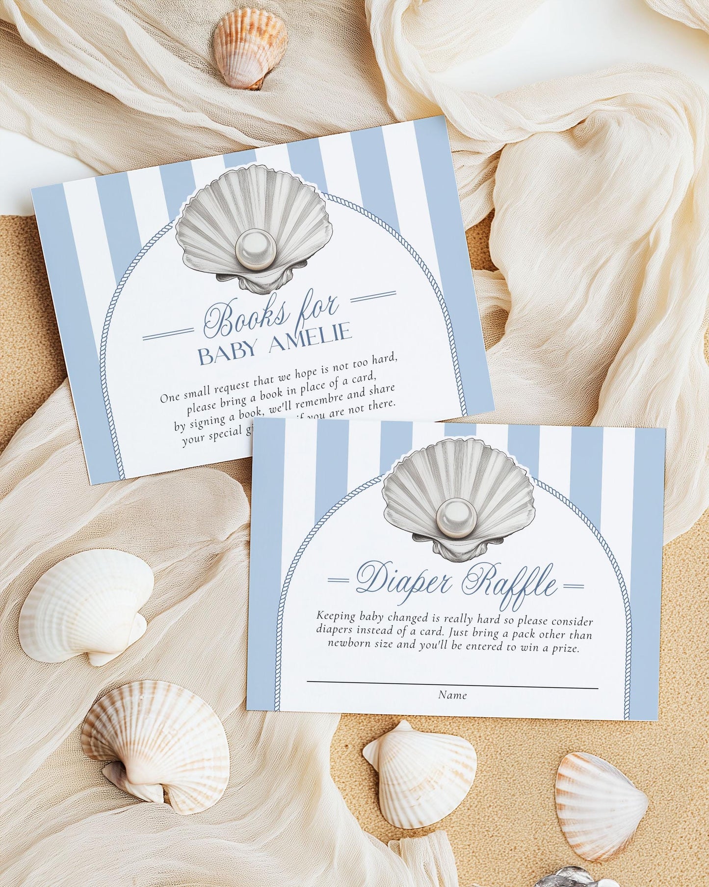 Little Pearl Under the Sea Baby Shower Invitation, Blue Baby Shower Invite, Ocean Little Pearl Is On The Way Shower Invitation Template #072 - TheLovebirdsDesign