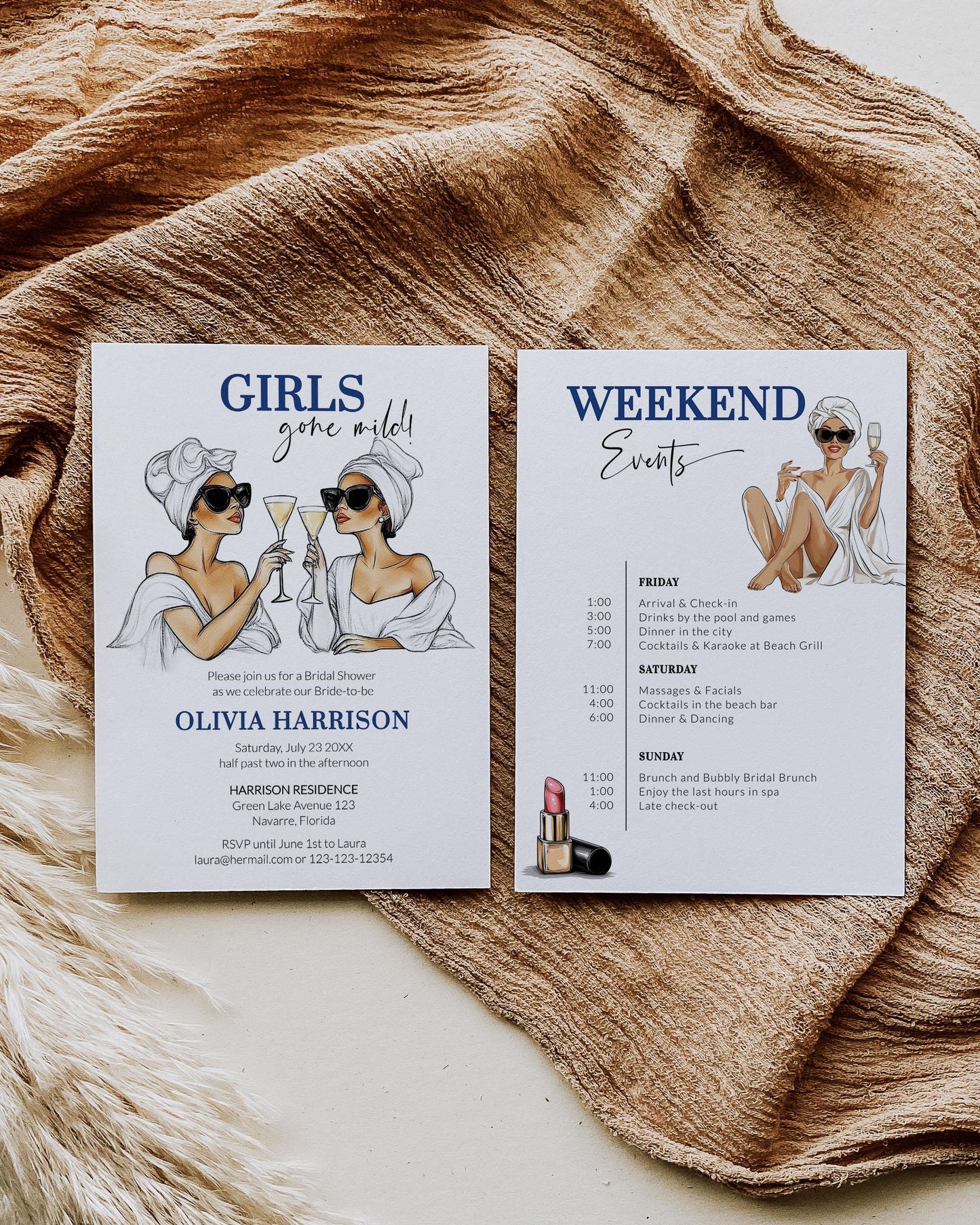 Girls gone mild Bachelorette Party Itinerary Template, PJs Hen Do Invitation, Printable Slumber Pajama Girls Spa Weekend Trip Invitation#072 - TheLovebirdsDesign