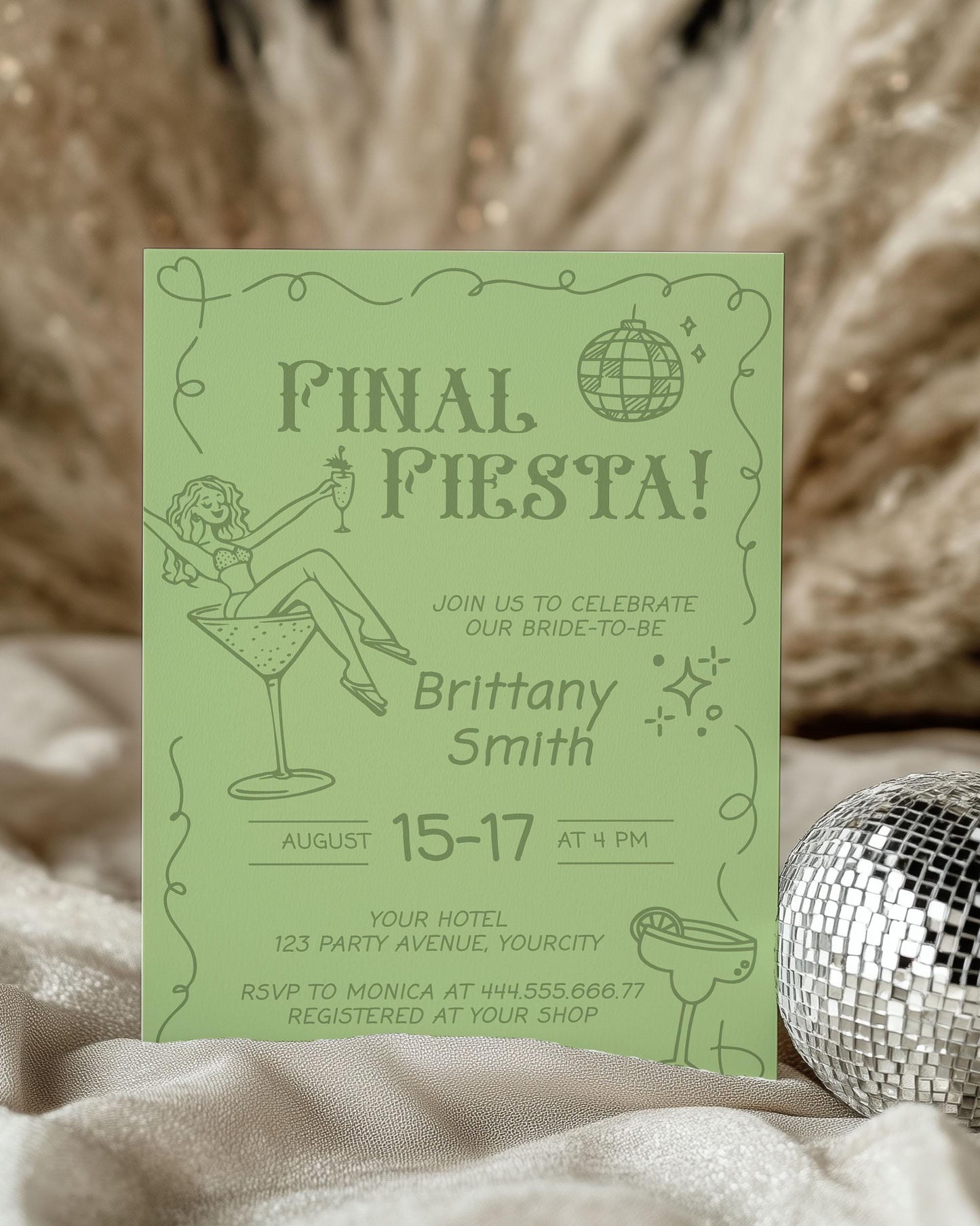 Final Fiesta Bachelorette Itinerary, Tropical Bach Margs and Matrimony Hen Girls Trip, Last Fiesta hand doodled Margarita Template #070 - TheLovebirdsDesign
