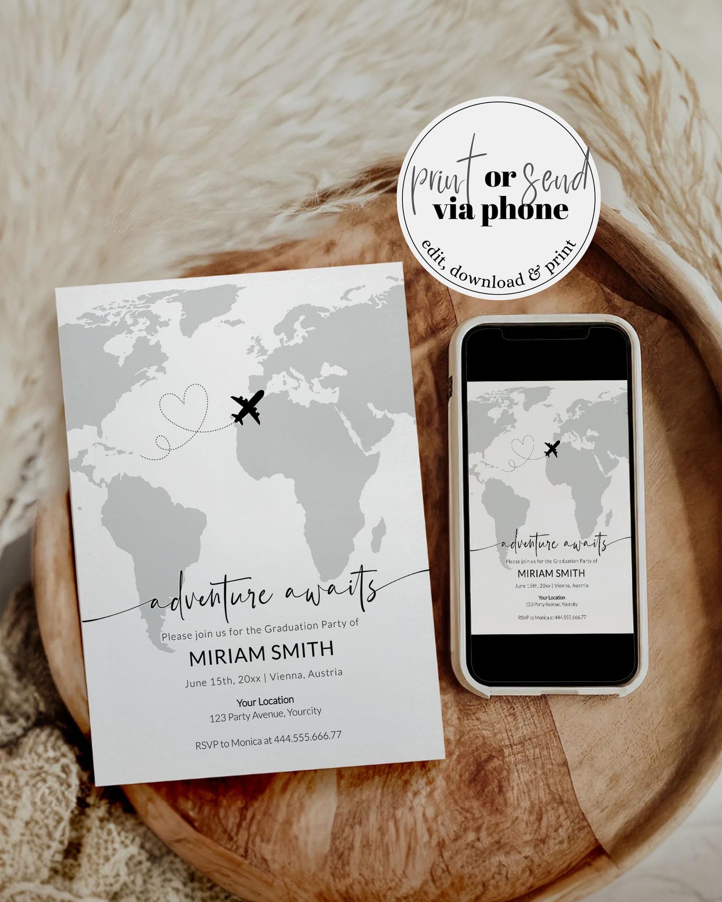 Adventure Awaits Graduation Party Invitation Template Travel-Themed Custom Graduate Invites for High School and College Celebrations #072w - TheLovebirdsDesign