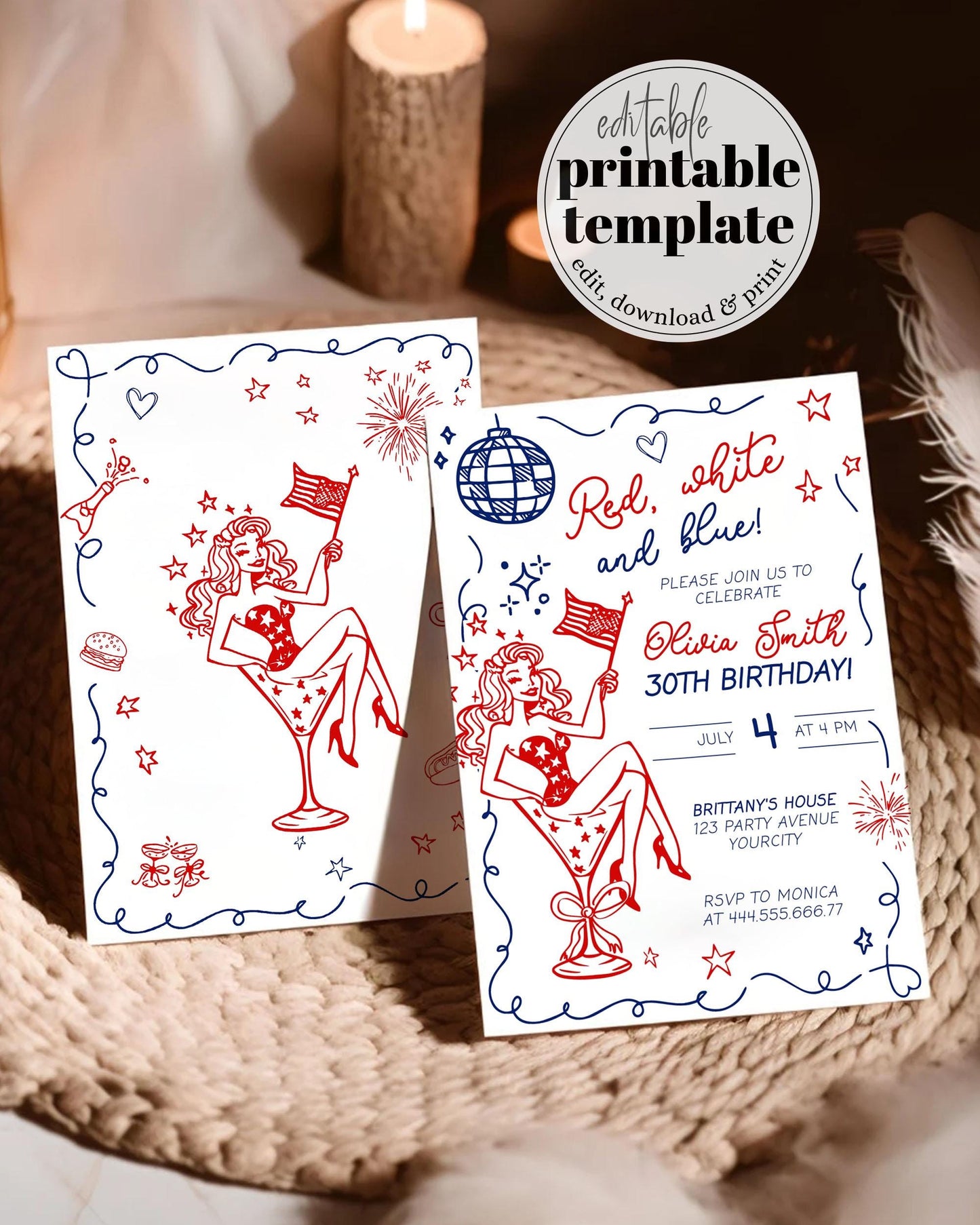 Patriotic-themed birthday invite featuring stars and stripes