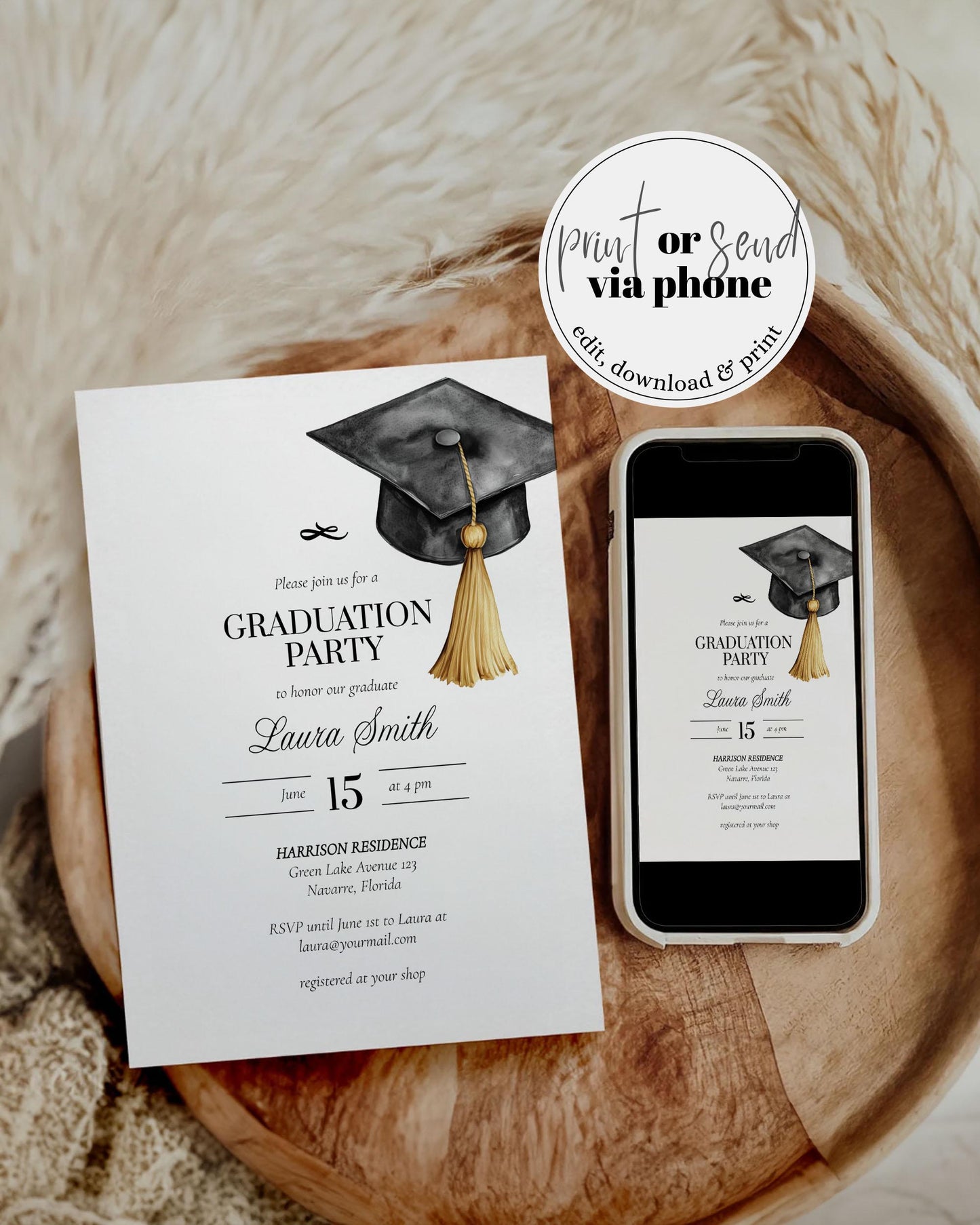 Graduation Party Invitation Editable Golden Tassel Bow Graduation Announcement Class of 2025 College or High School Grad Invite Template#023 - TheLovebirdsDesign