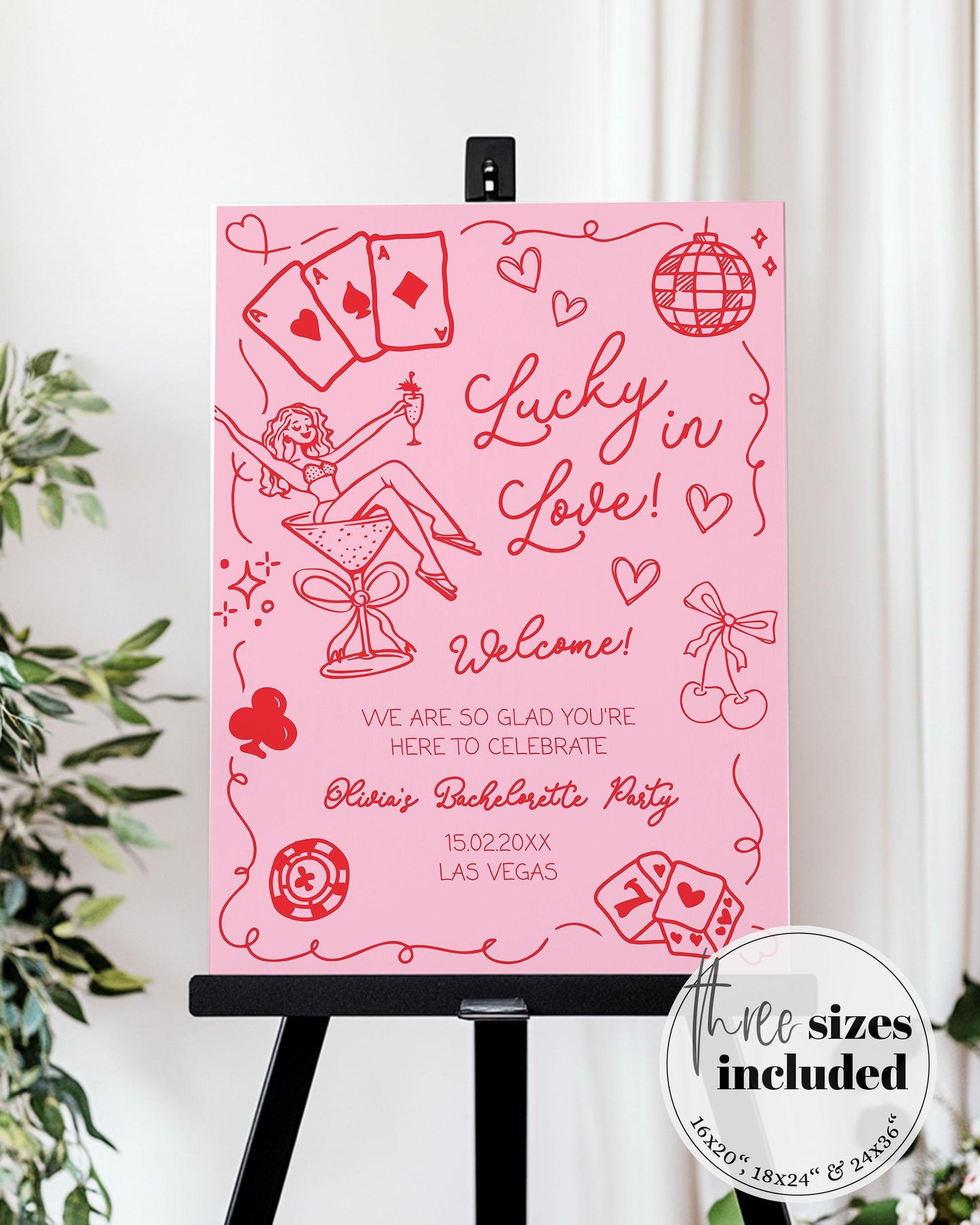 Lucky in Love Handwritten Bachelorette Welcome Sign Editable Las Vegas Bridal Shower Girls Trip Bach Weekend Welcome Party Sign Template#072 - TheLovebirdsDesign