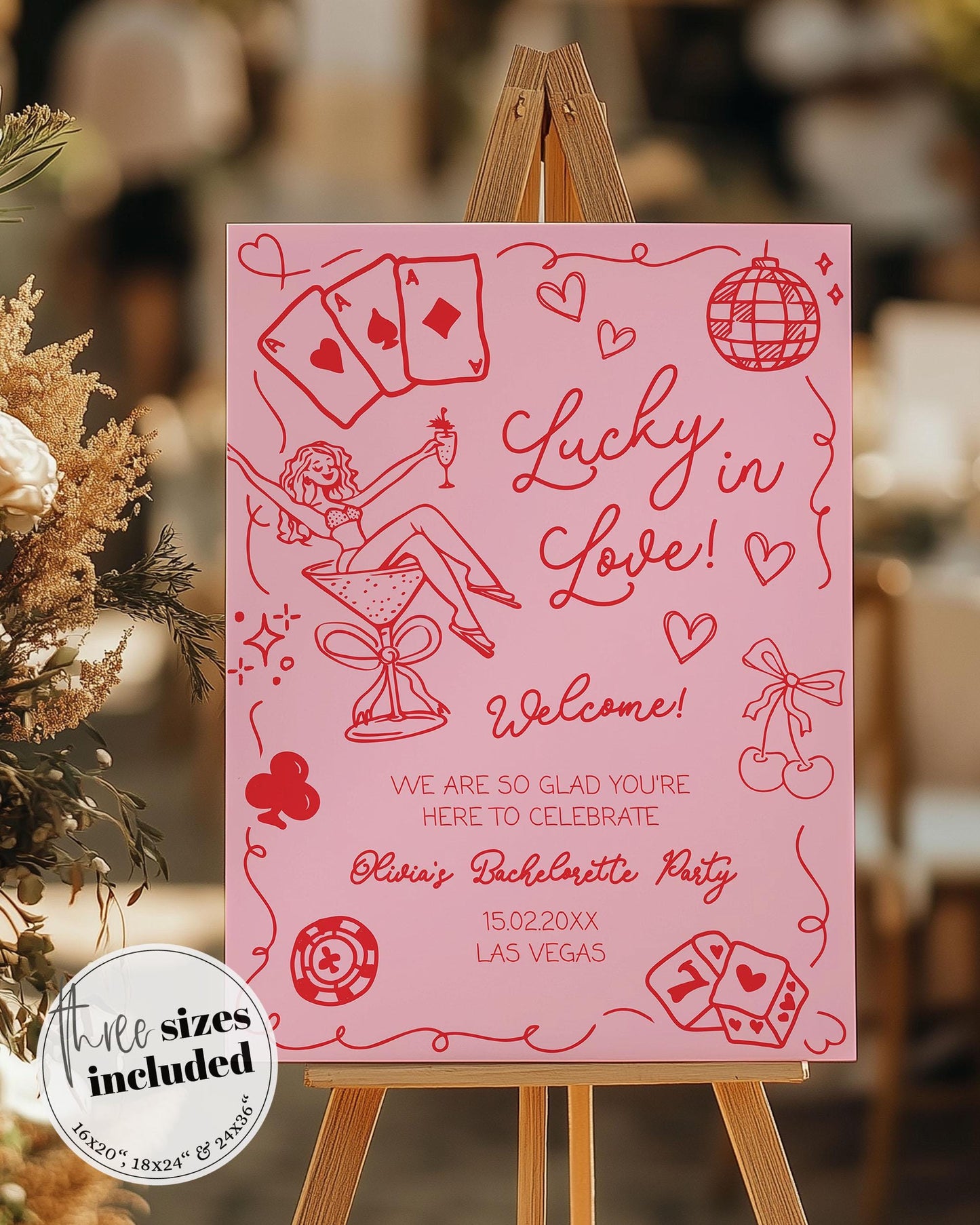 Lucky in Love Handwritten Bachelorette Welcome Sign Editable Las Vegas Bridal Shower Girls Trip Bach Weekend Welcome Party Sign Template#072 - TheLovebirdsDesign