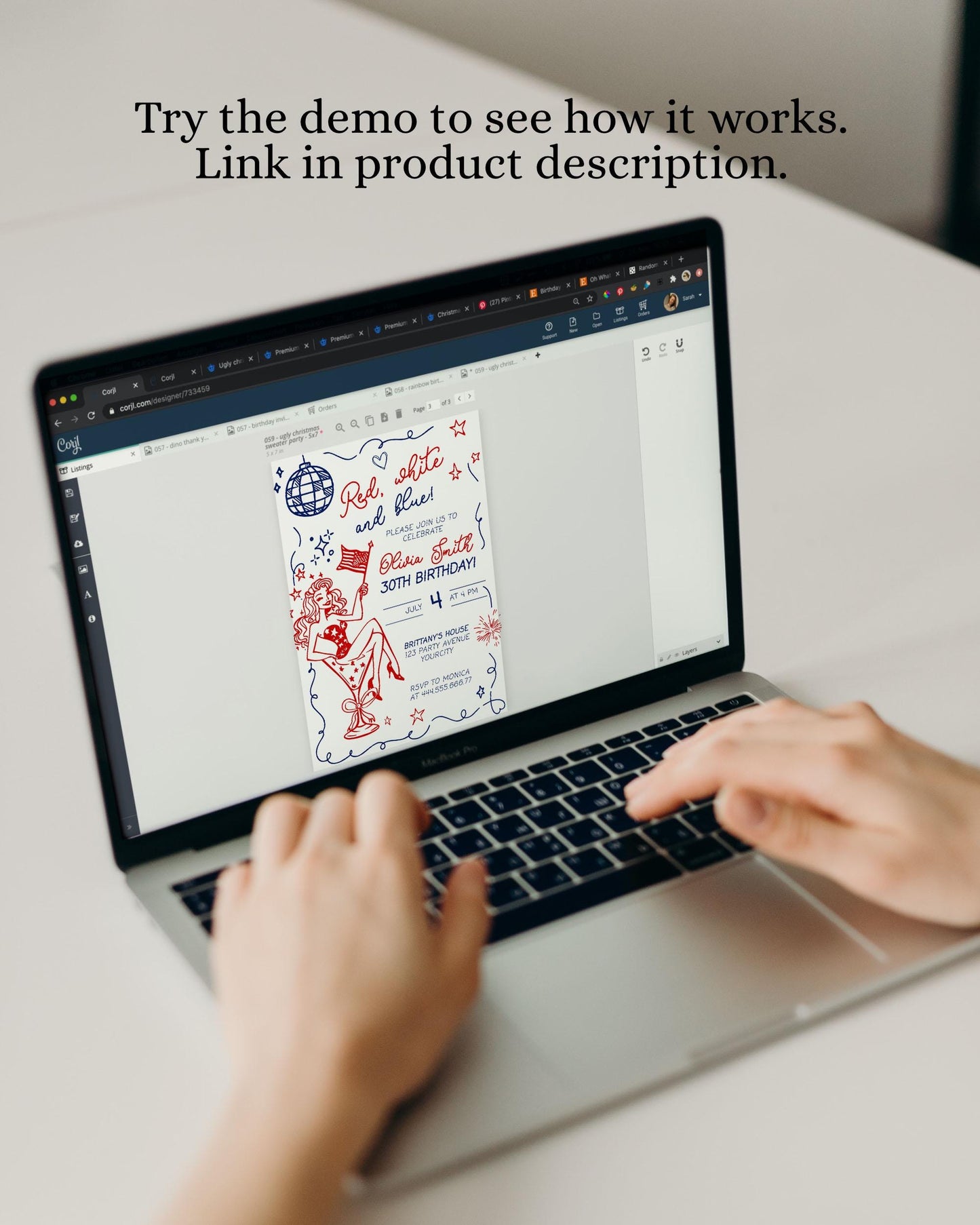 4th of July Adult Birthday Invitation Handwritten Red White and Blue Patriotic Independence Day Birthday Invite Template for bbq Grill #070 - TheLovebirdsDesign