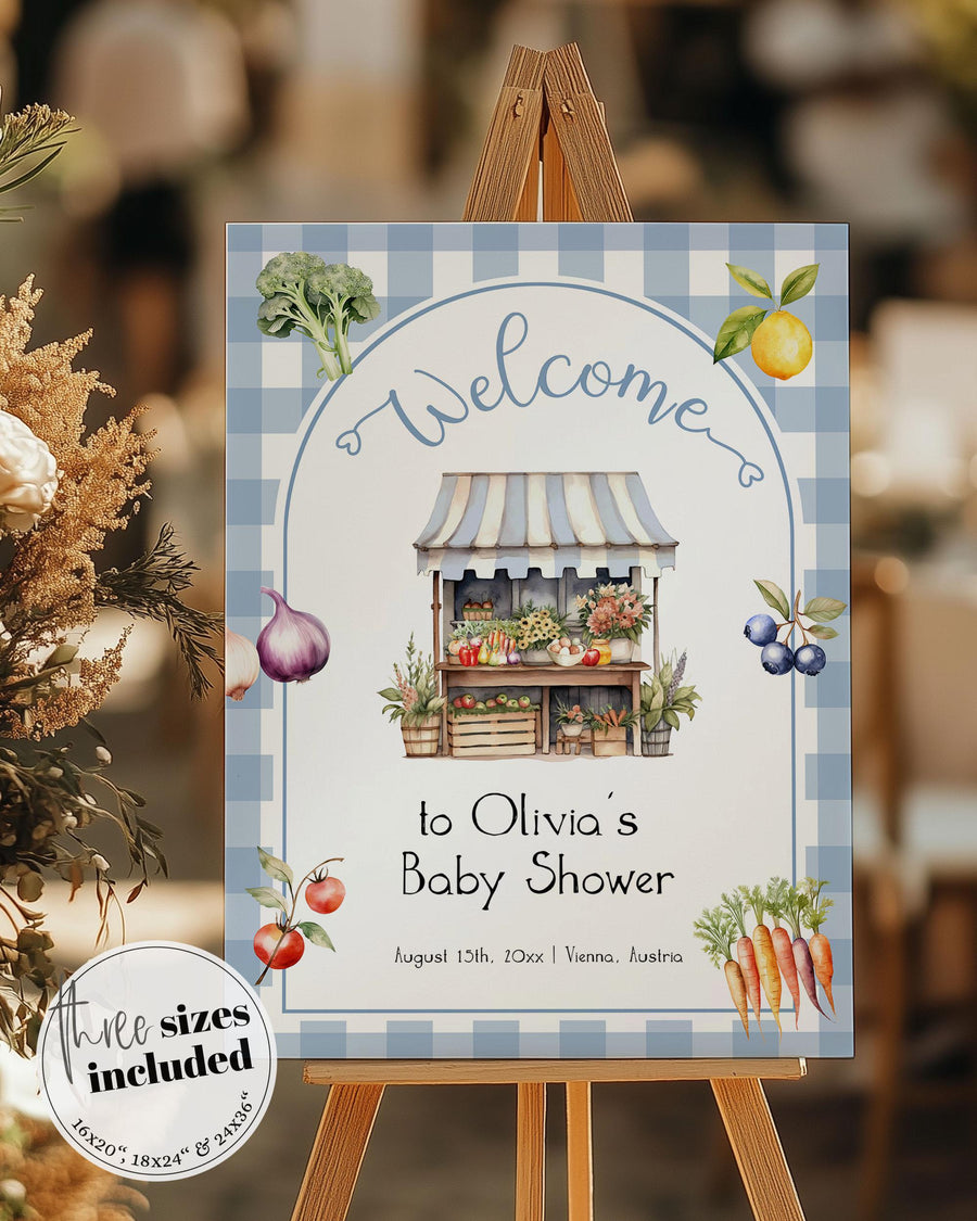Locally Grown Welcome Sign Template, Farmers Market Baby Shower, Dusty Blue Gender Reveal 003LG-WLCM-BL - marryful.org