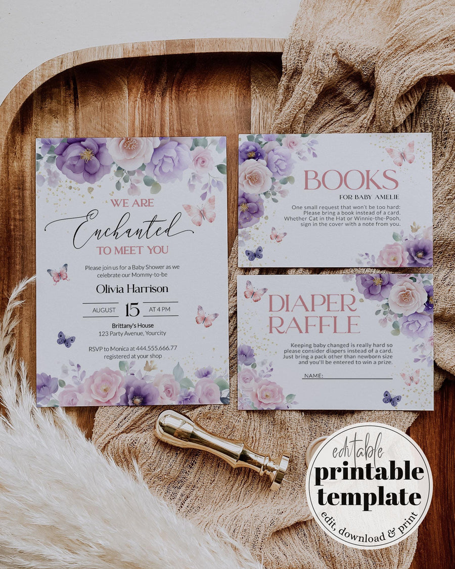 Enchanted to Meet You Baby Shower Invitation, Pink Butterfly Fairy Garden Template 023EN-BSINV - marryful.org