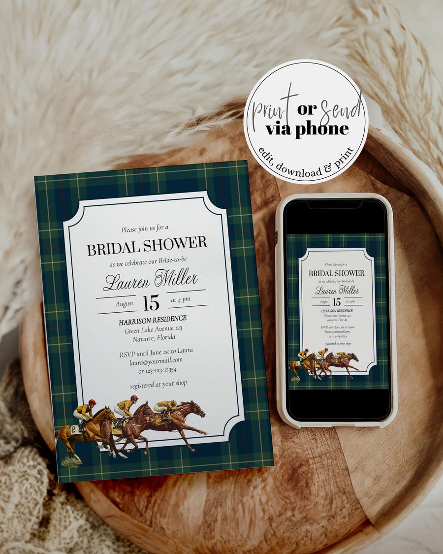 Kentucky Derby Bridal Shower Invitation, Vintage Equestrian Horse Party Template 068RL-BRSINV - marryful.org