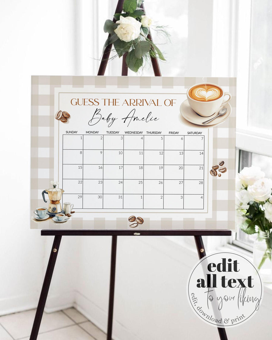 Guess the Due Date Sign Template, Baby Is Brewing Coffee Bean Baby Shower Game 088CO-GUDD - marryful.org