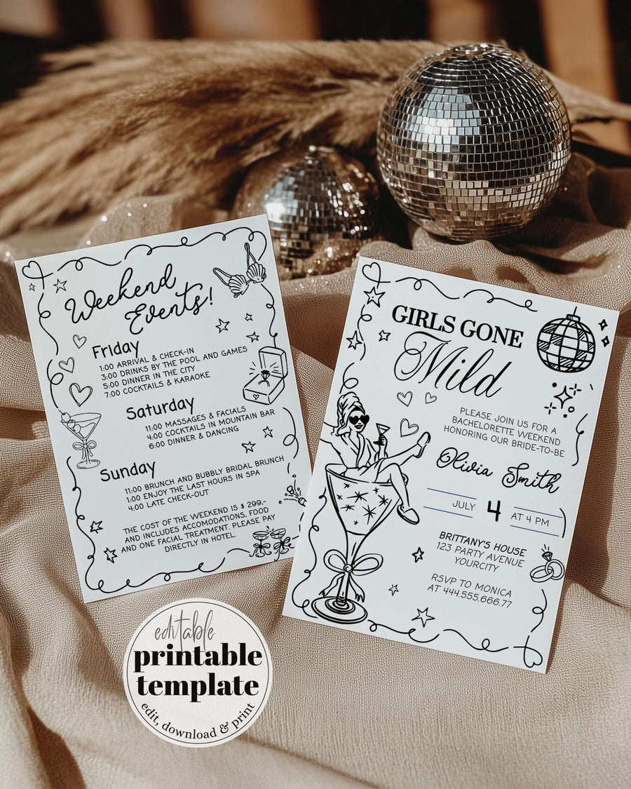 Girls gone mild Bachelorette Itinerary Template Handwritten Template Girls Spa Weekend Trip Invite Pajamas Party Sleepover Invitation #070 - marryful.org