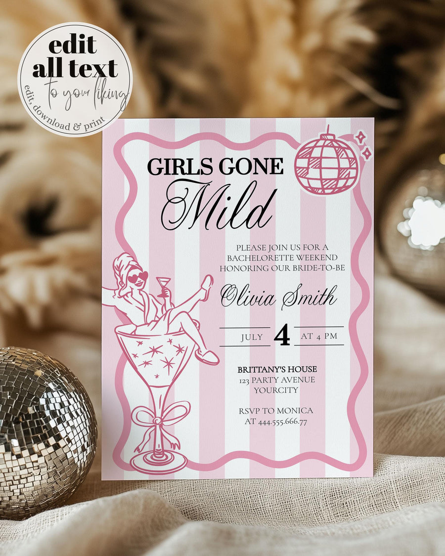 Girls Gone Mild Bachelorette Itinerary, Pajama Party Hen Do Invitation, Spa Weekend Trip Template - marryful.org