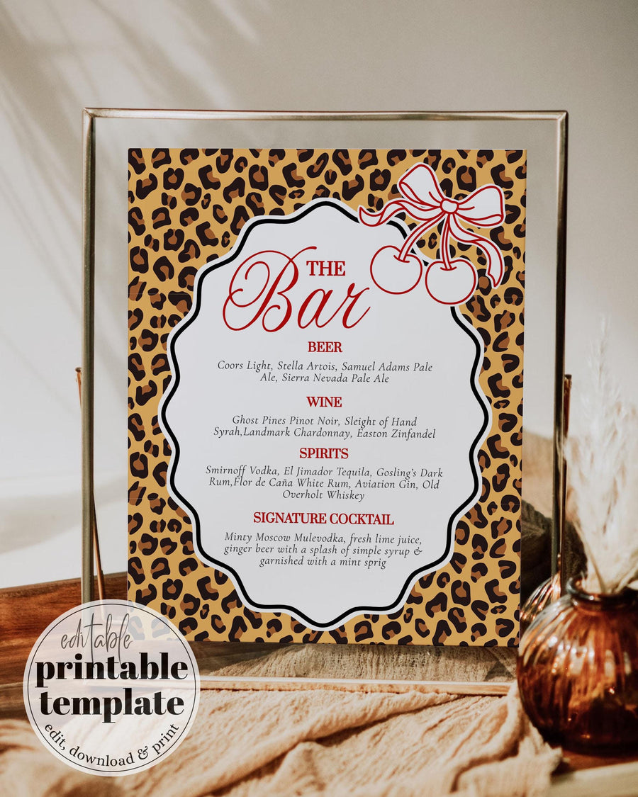 Girls Gone Wild Bar Menu Sign, Cheetah Party Animals Signature Cocktail Drinks Template 090CH-BAME - marryful.org